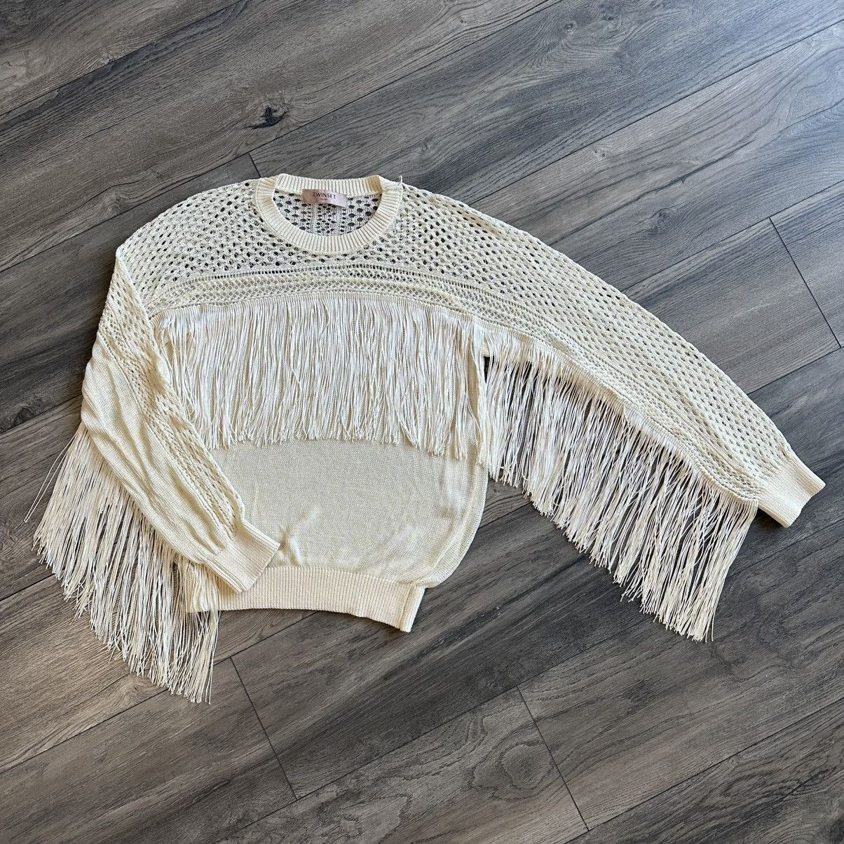 TWINSET TWINSET Milano Cable Knit Fringe Ivory Color Sweater Size M / US 6-8 / IT 42-44 - 2 Thumbnail