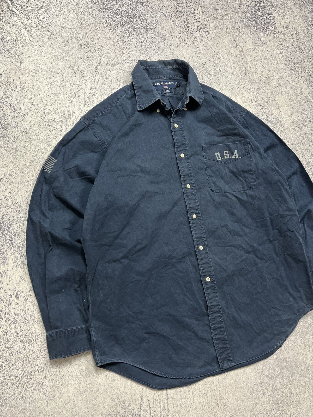 Polo Ralph Lauren × Ralph Lauren × Vintage Polo Sport Ralph Lauren USA Flag Longlseeve Shirt Button Up Size US L / EU 52-54 / 3 - 4 Thumbnail