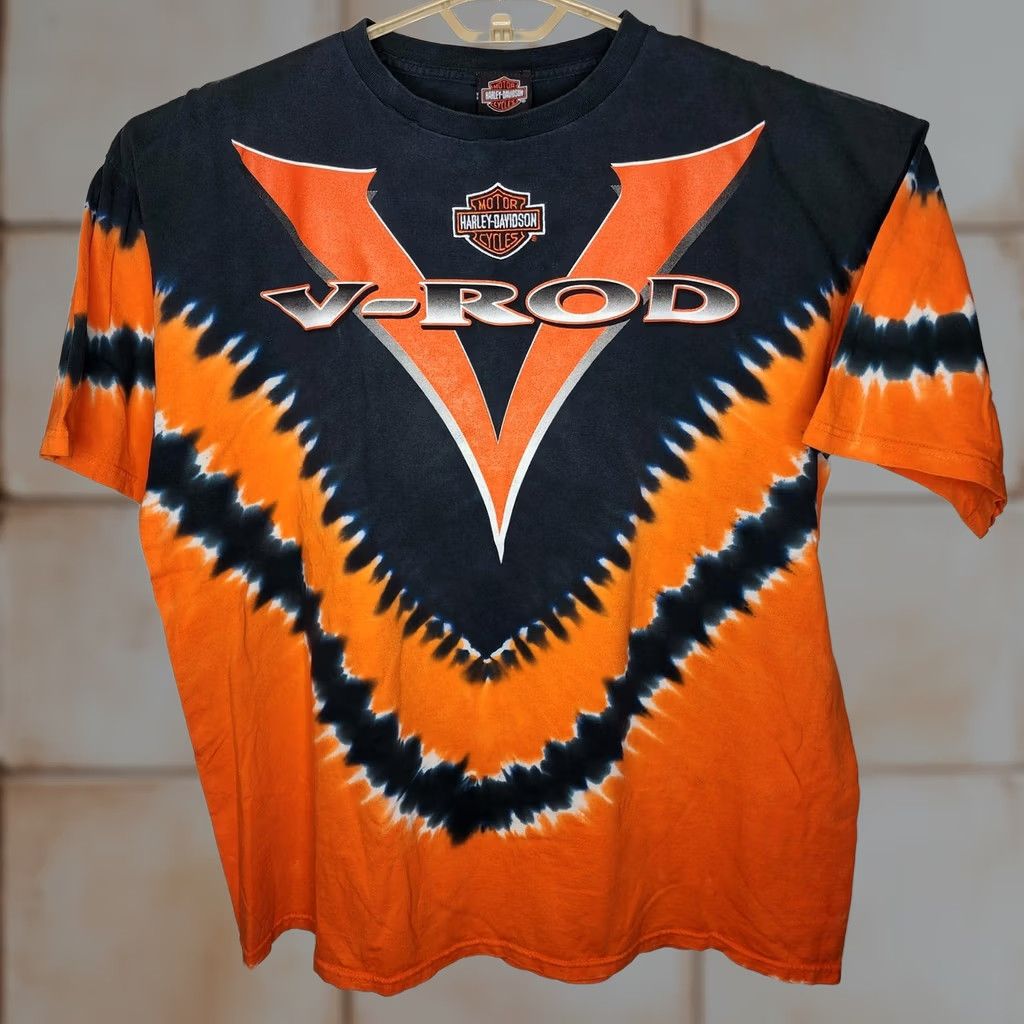 Harley Davidson Harley-Davidson V-Rod Shirt Mens 2XL Orange Black Tie-Dye Graphic Tee Motorcycle Size US XXL / EU 58 / 5 - 1 Thumbnail