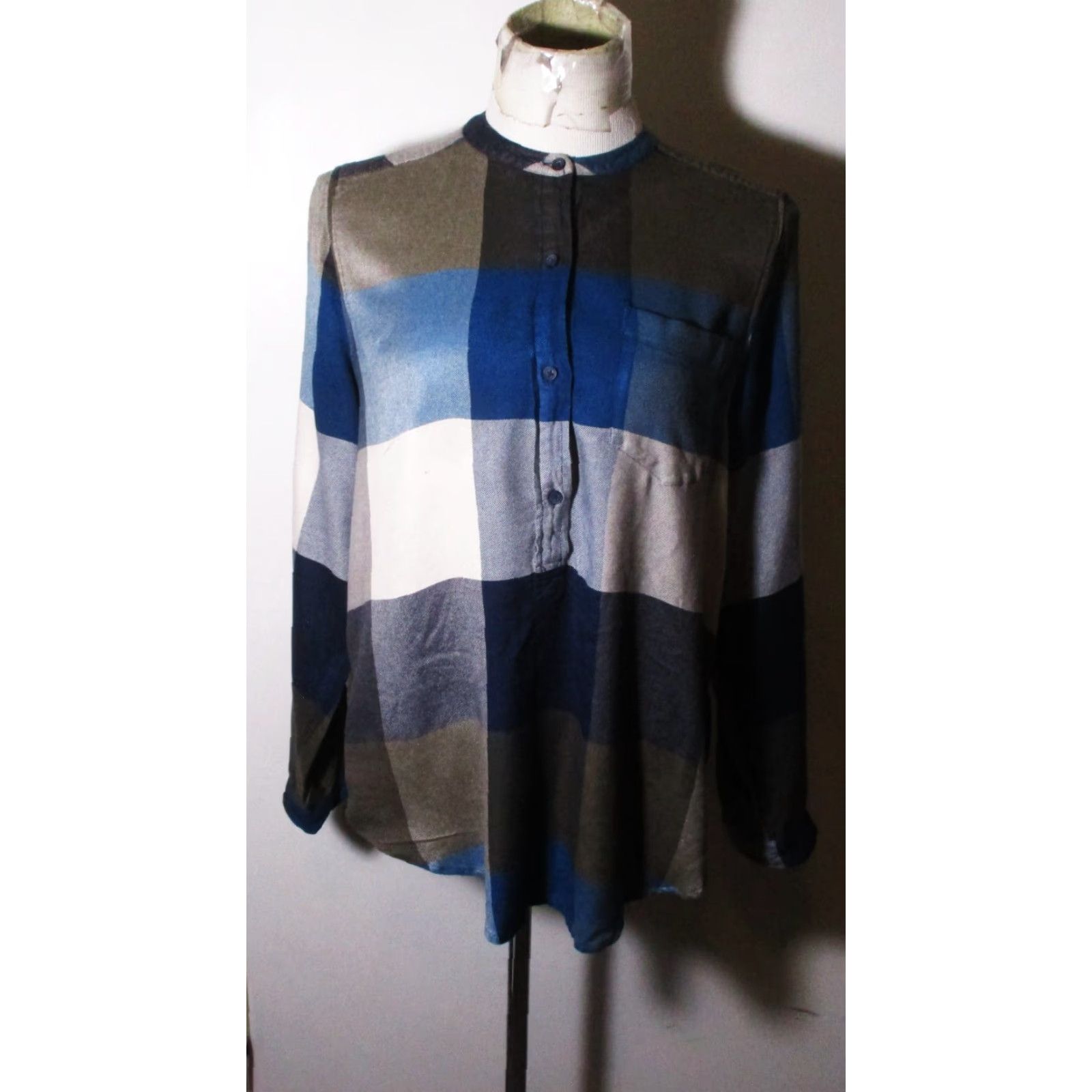 Lucky Brand LUCKY BRAND Blue Brown Long Sleeve Top M Shirt Womens V-Neck Knit Check Casual Top Size M / US 6-8 / IT 42-44 - 2 Thumbnail