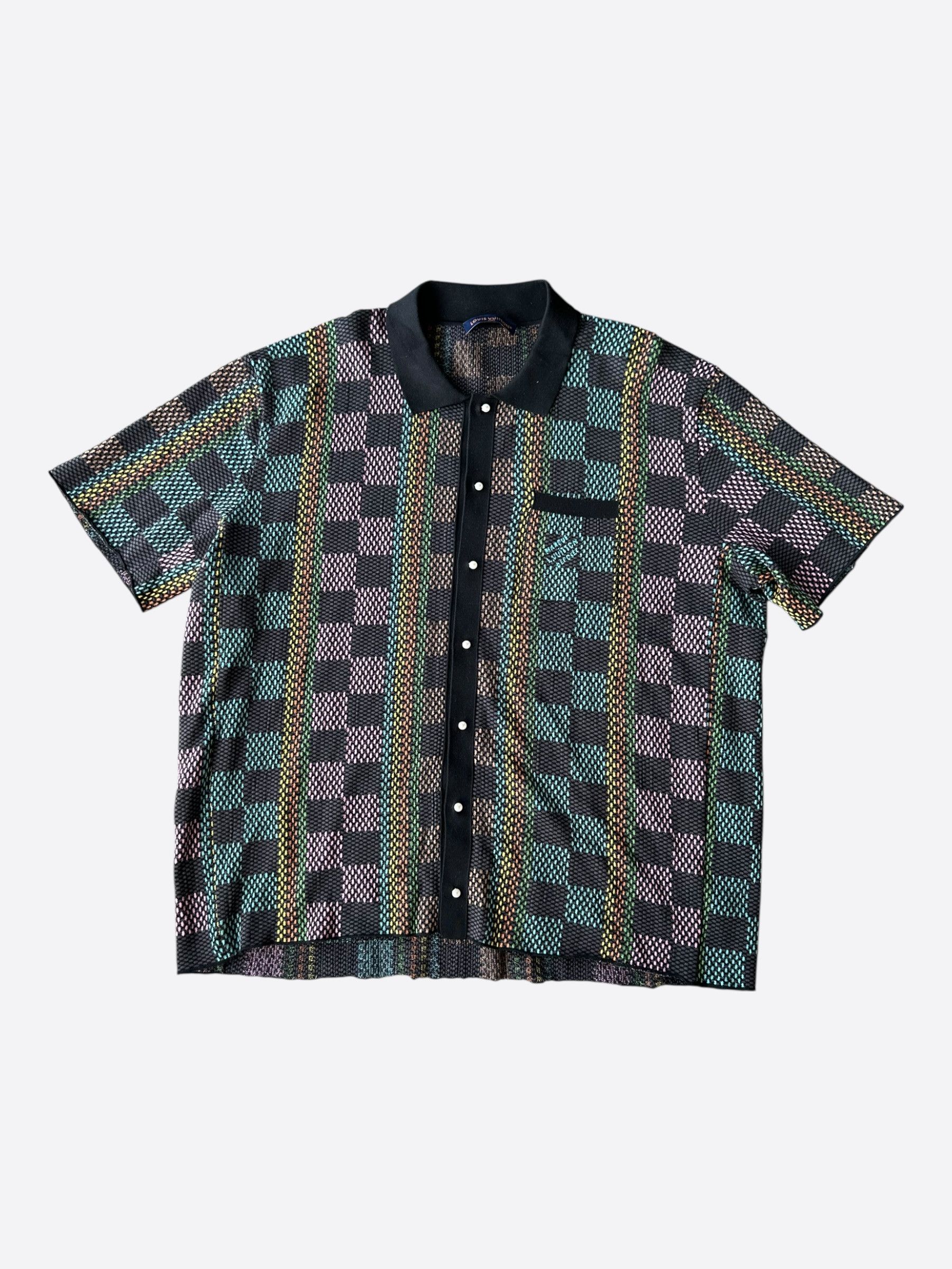 Louis Vuitton Louis Vuitton Black & Multicolor Damier Knit Button Up Shirt Size US XXL / EU 58 / 5 - 1 Thumbnail