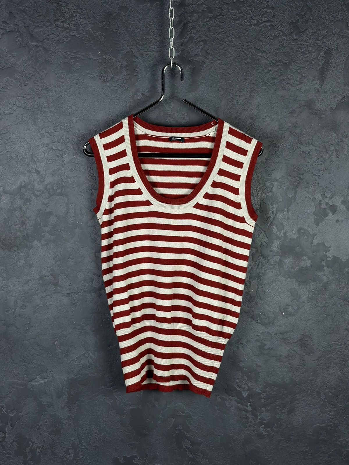 Jil Sander Jil Sander Navy Striped Scoop Neck Luxury Size L / US 10 / IT 46 - 1 Thumbnail