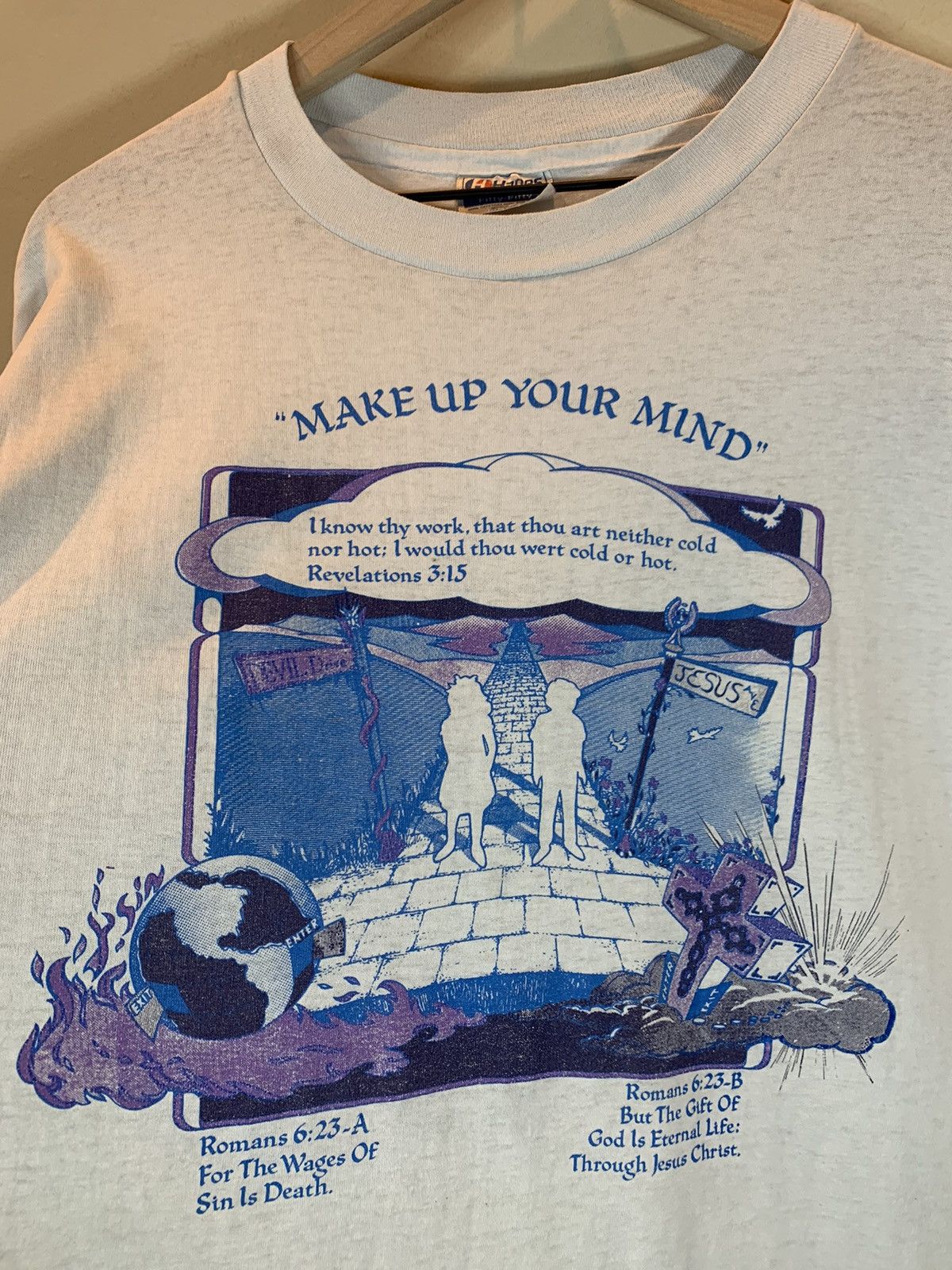 Vintage RARE* Vintage 80’s Make Up Your Mind Jesus Christ Path Shirt Size US XL / EU 56 / 4 - 3 Thumbnail