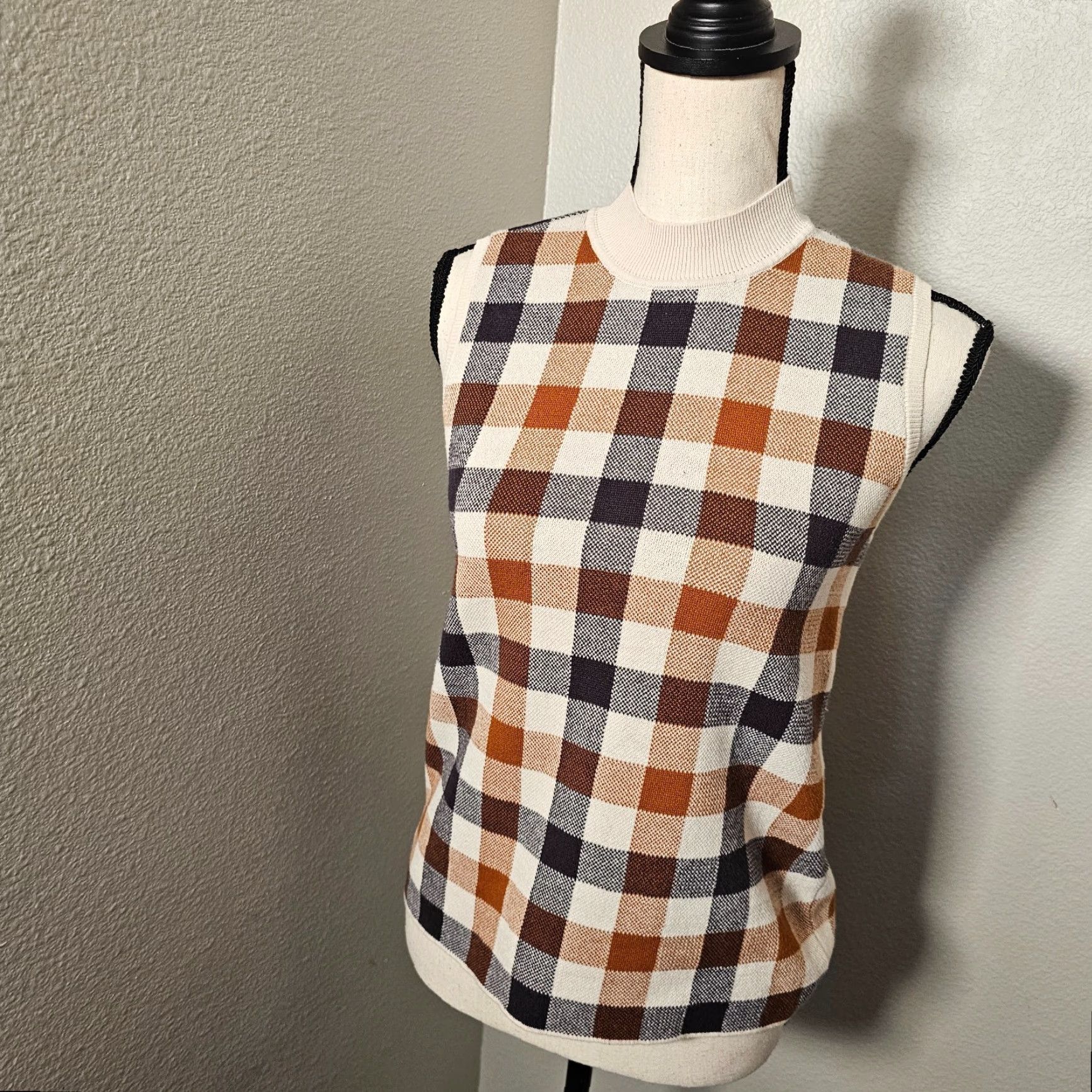 Loft Loft Outlet Sleeveless Sweater Women's Size MP Petite Beige & Orange Check Size M / US 6-8 / IT 42-44 - 2 Thumbnail