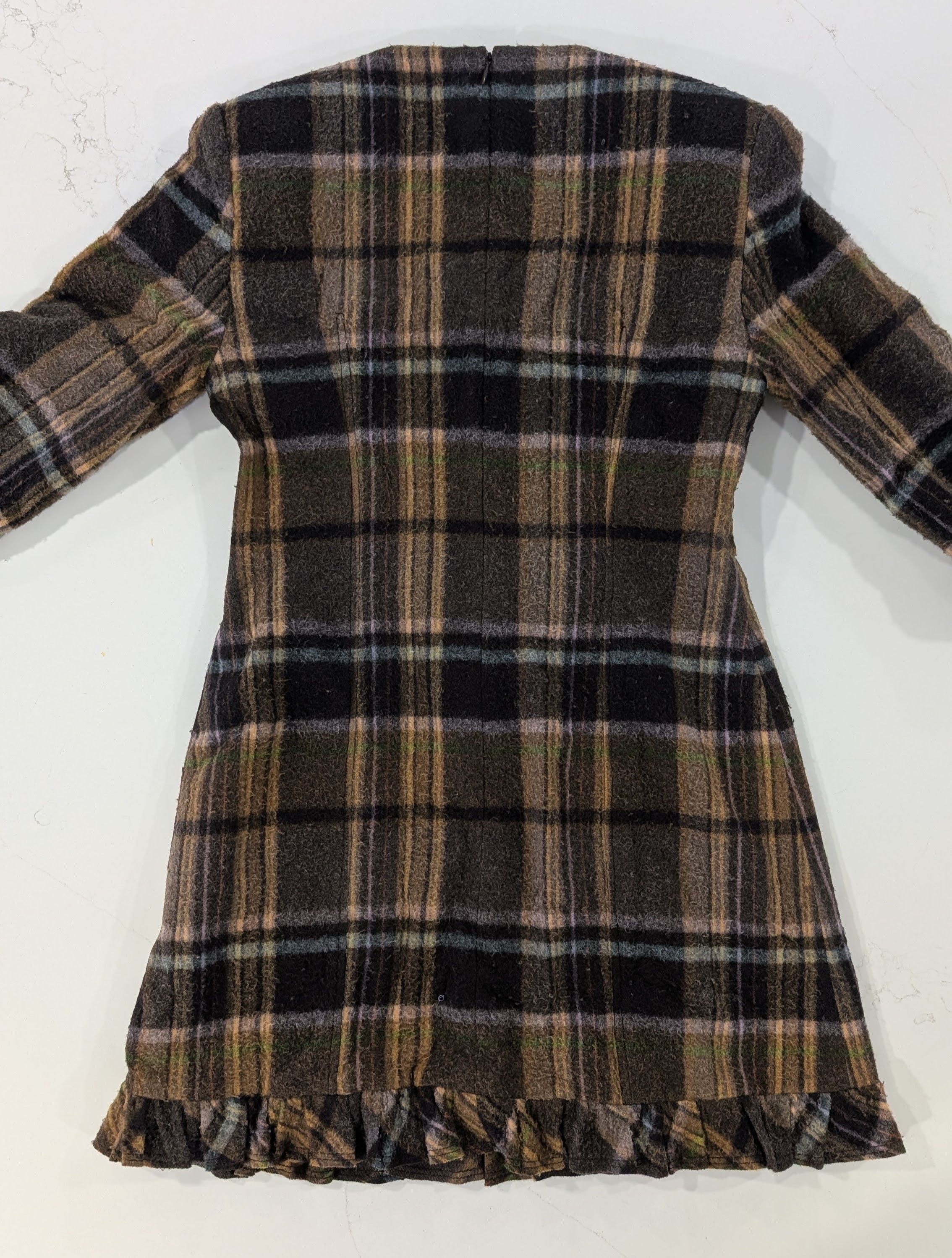 Acne Studios Acne Studios Delfin Plaid Wool Mini Dress Brown Ruffle Hem Size S / US 4 / IT 40 - 2 Thumbnail