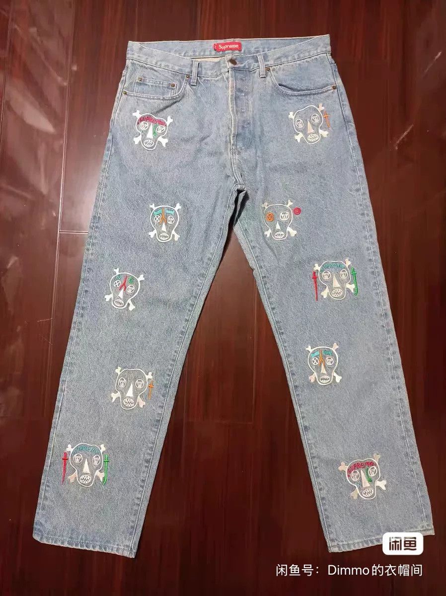 Supreme Supreme Checks Embroidered Denim Jeans | Grailed