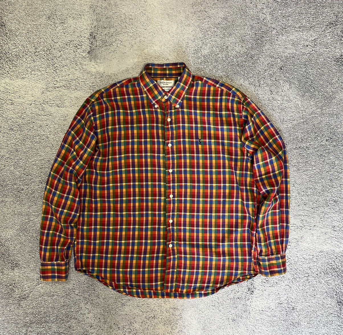 Yves Saint Laurent YSL Yves Saint Laurent Mens L Plaid Shirt Vintage Hong Kong Size US L / EU 52-54 / 3 - 1 Thumbnail