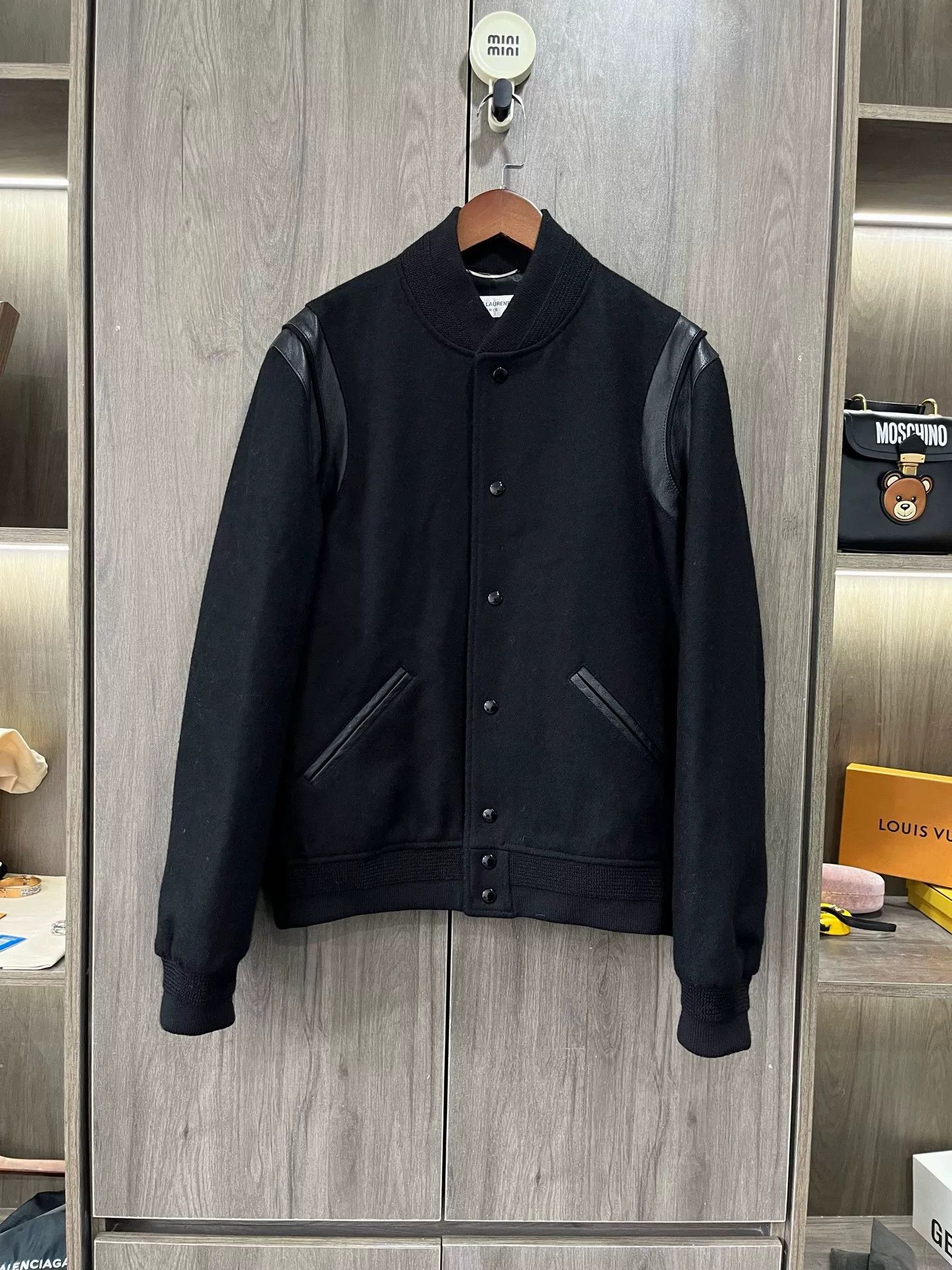 Saint Laurent Paris Saint Laurent Black Wool Baseball Jacket Size US L / EU 52-54 / 3 - 1 Thumbnail