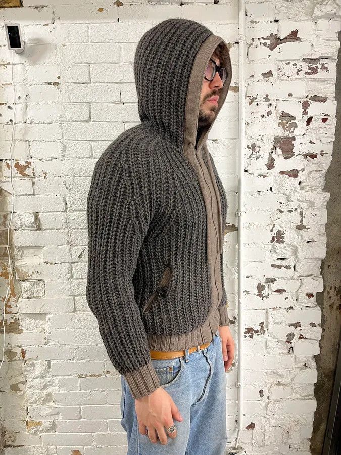 Armani Collezioni Armani Collezioni Wool Cable Knit Grey Zip-Up Hoodie Size US S / EU 44-46 / 1 - 4 Thumbnail