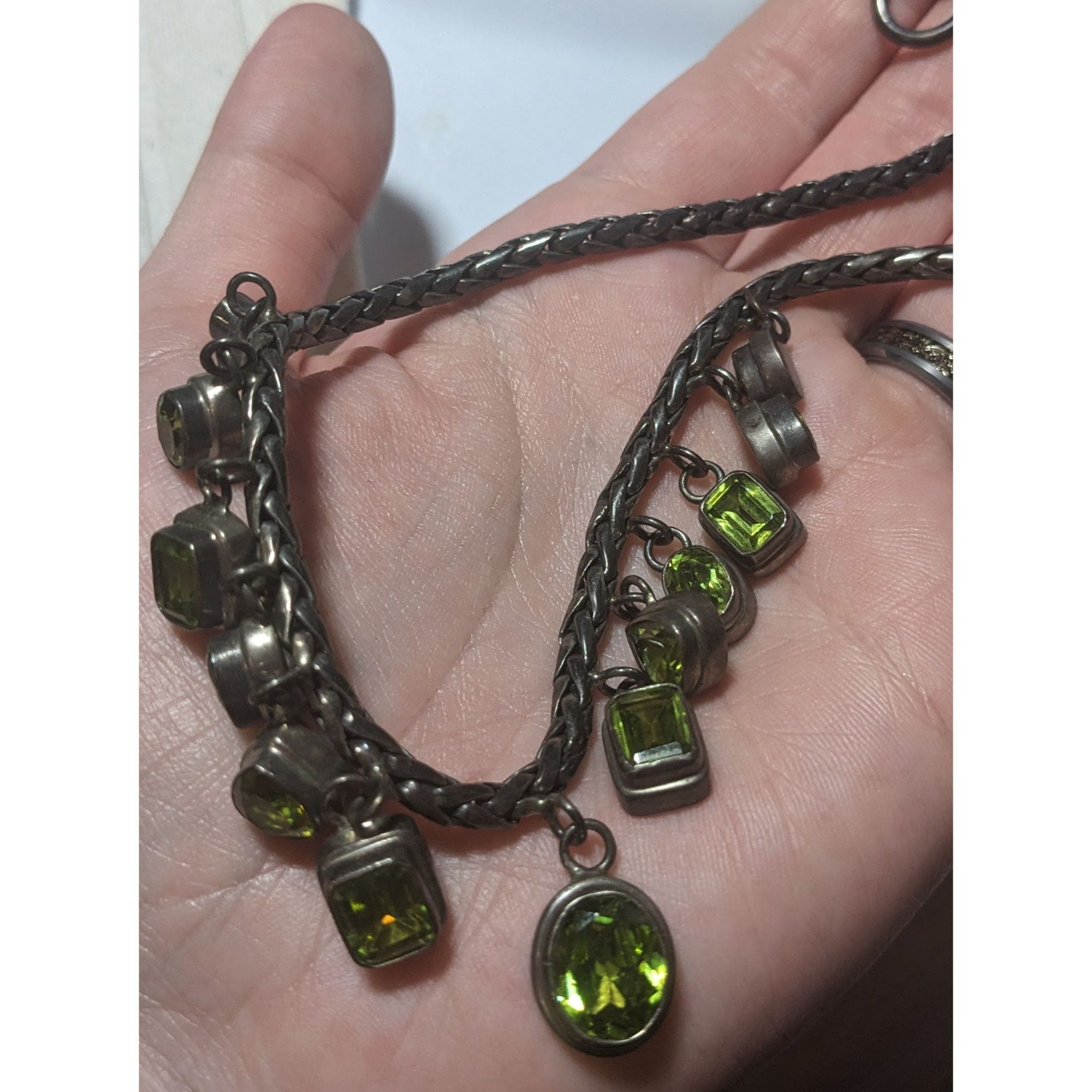 Other Vintage Sterling Silver Peridot Gemmed Fringe Necklace Size ONE SIZE - 4 Thumbnail