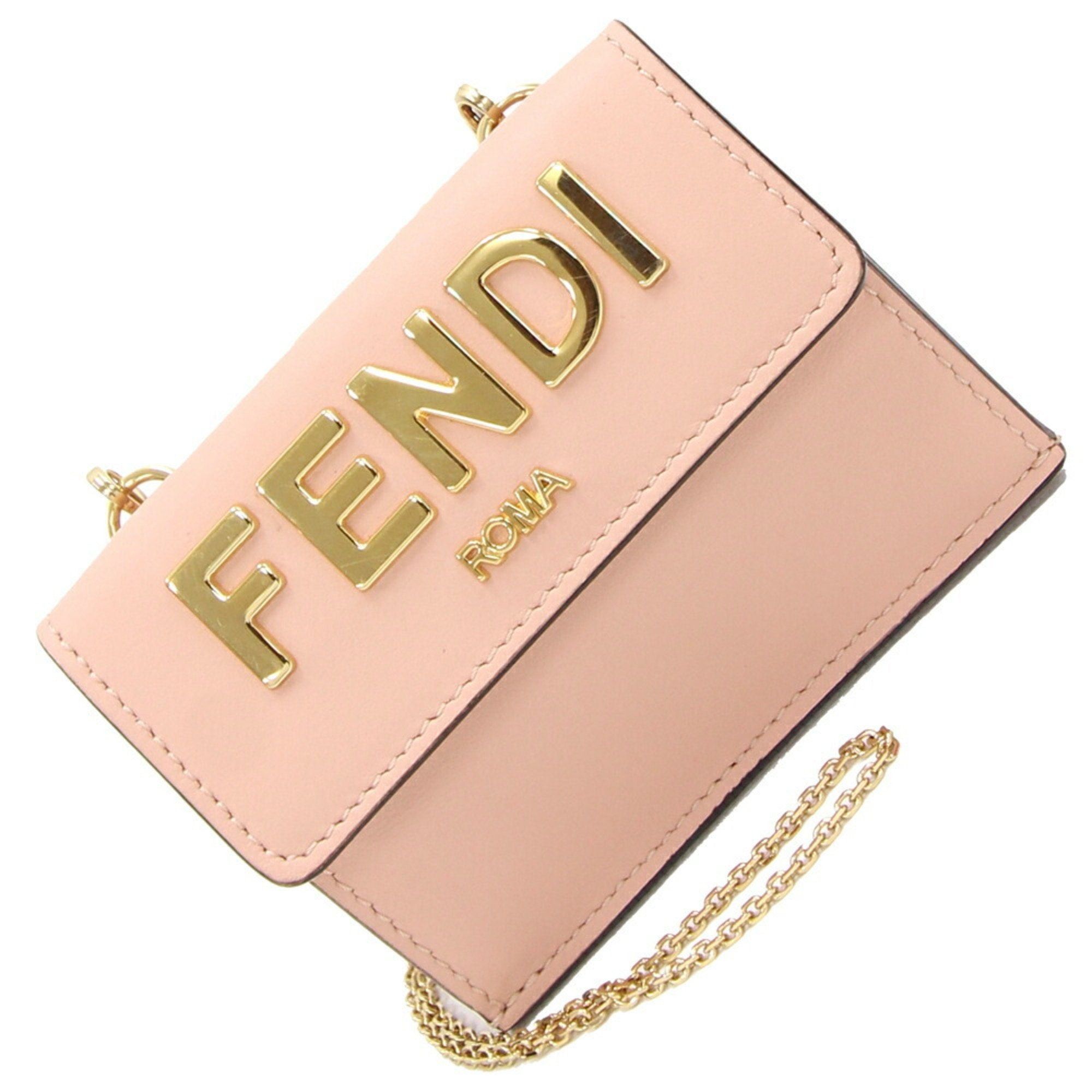 image of Fendi Tri-Fold Wallet 8M0481 Pink Beige Leather Compact Women's