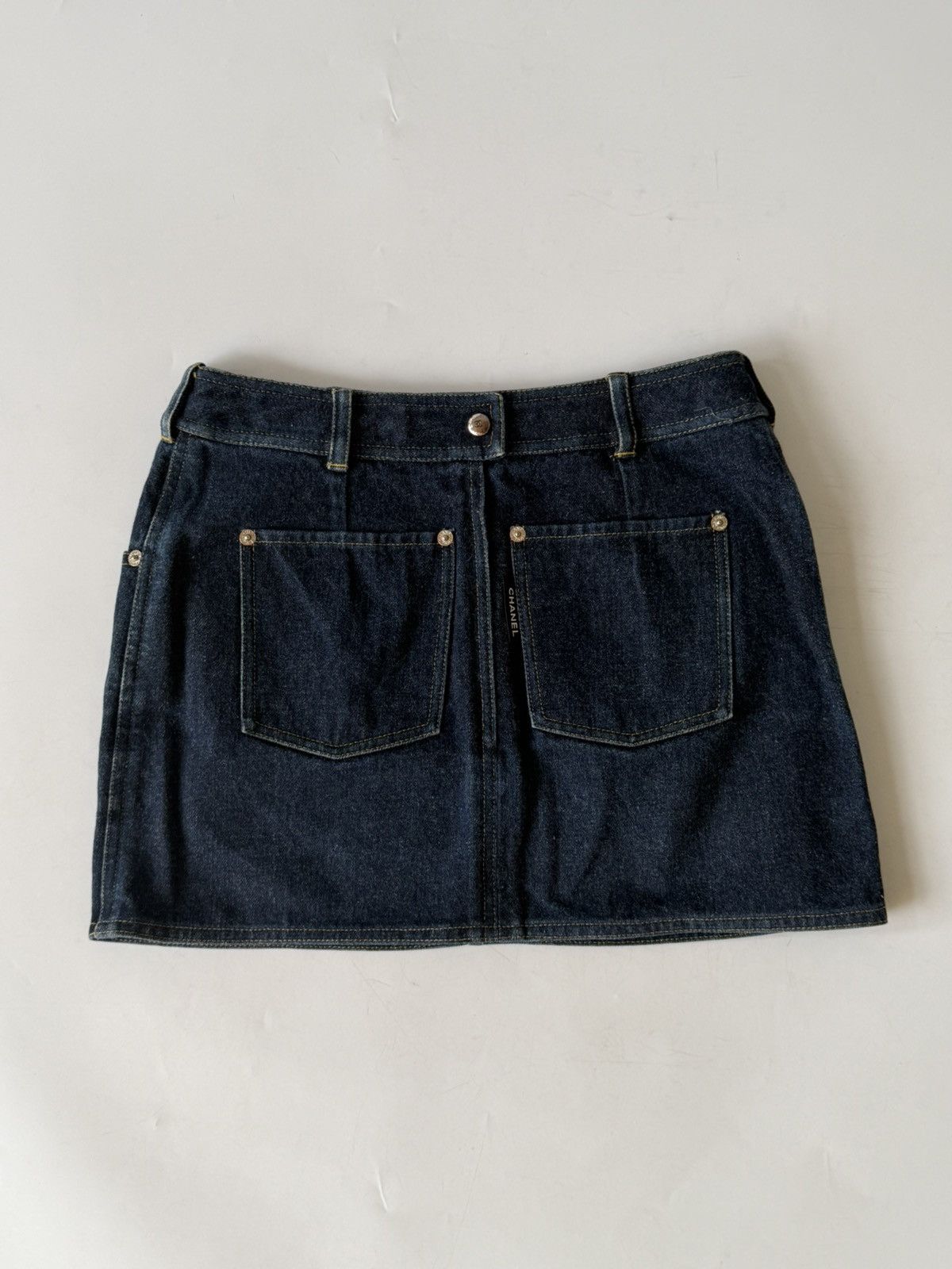 Chanel 1990s-2000s Chanel Indigo Denim Sleeveless Vest & Skirt Set Size XS / US 0-2 / IT 36-38 - 8 Thumbnail