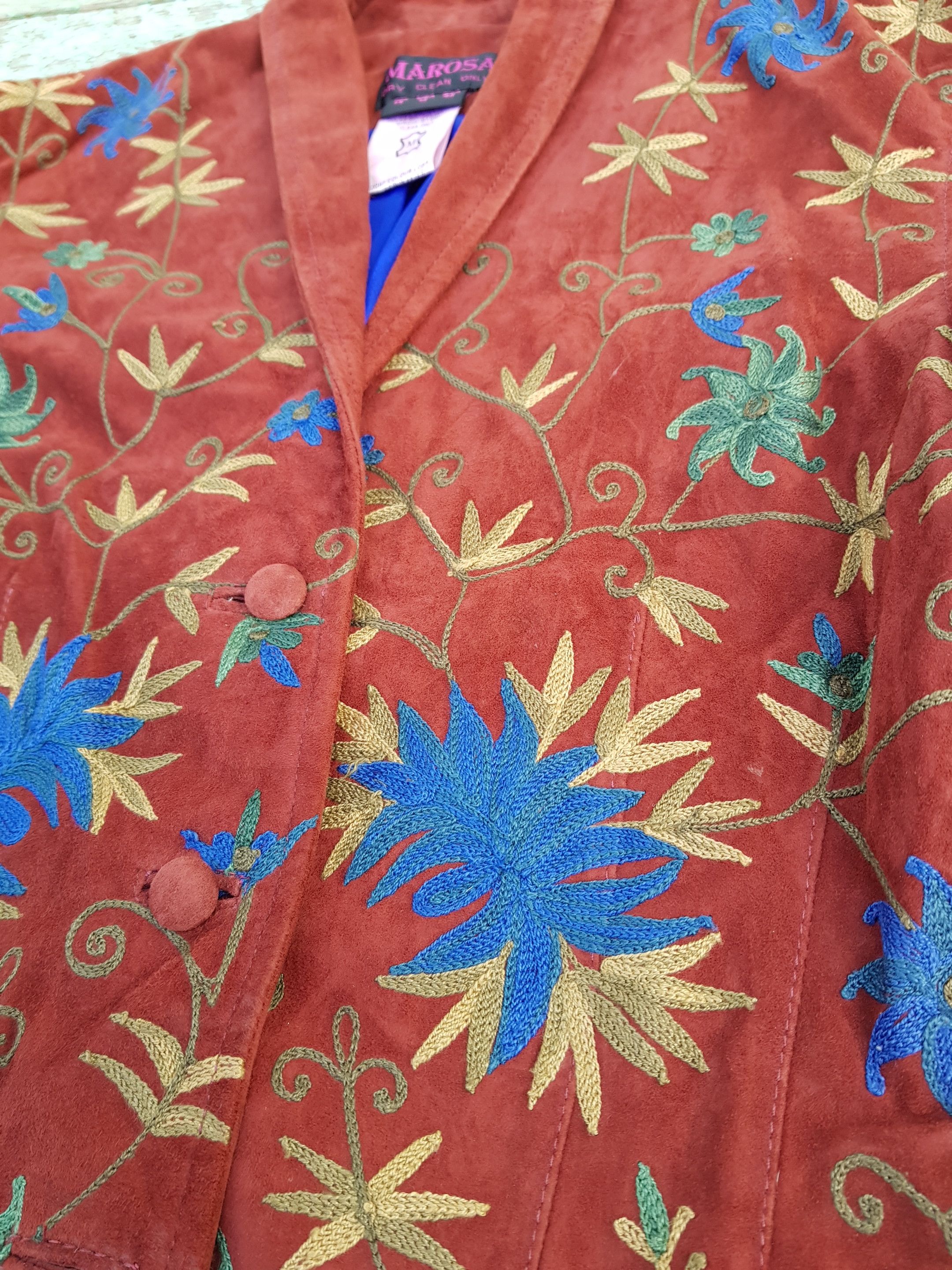 Vintage Suede Jacket With Flowers Embroidery Size XL / US 12-14 / IT 48-50 - 3 Thumbnail