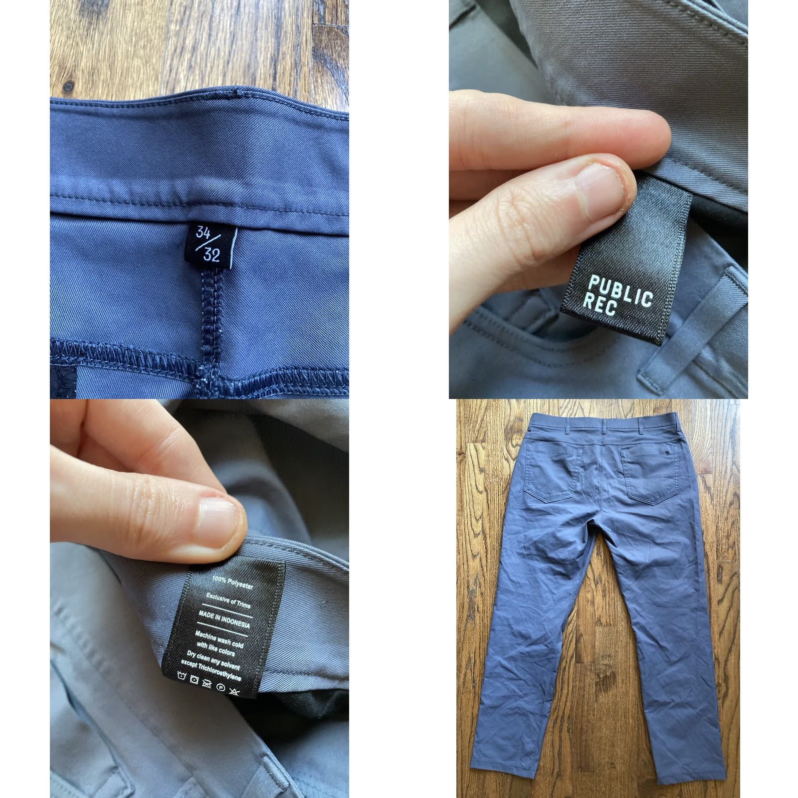 Vintage Public Rec Pants 34x32 Navy Blue 5-Pocket Chino Flat Front Regular Straight Inseam 30 Mens Size US 34 / EU 50 - 8 Thumbnail