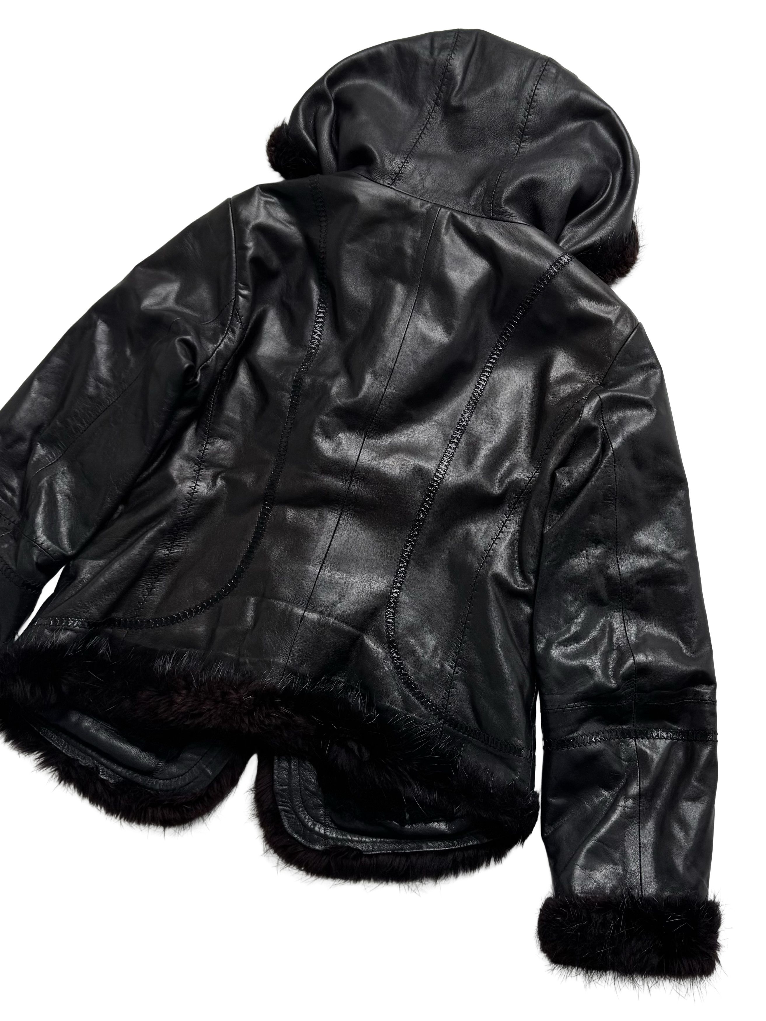 Vintage Vintage Cropped Leather Hooded Jacket Size L / US 10 / IT 46 - 24 Thumbnail