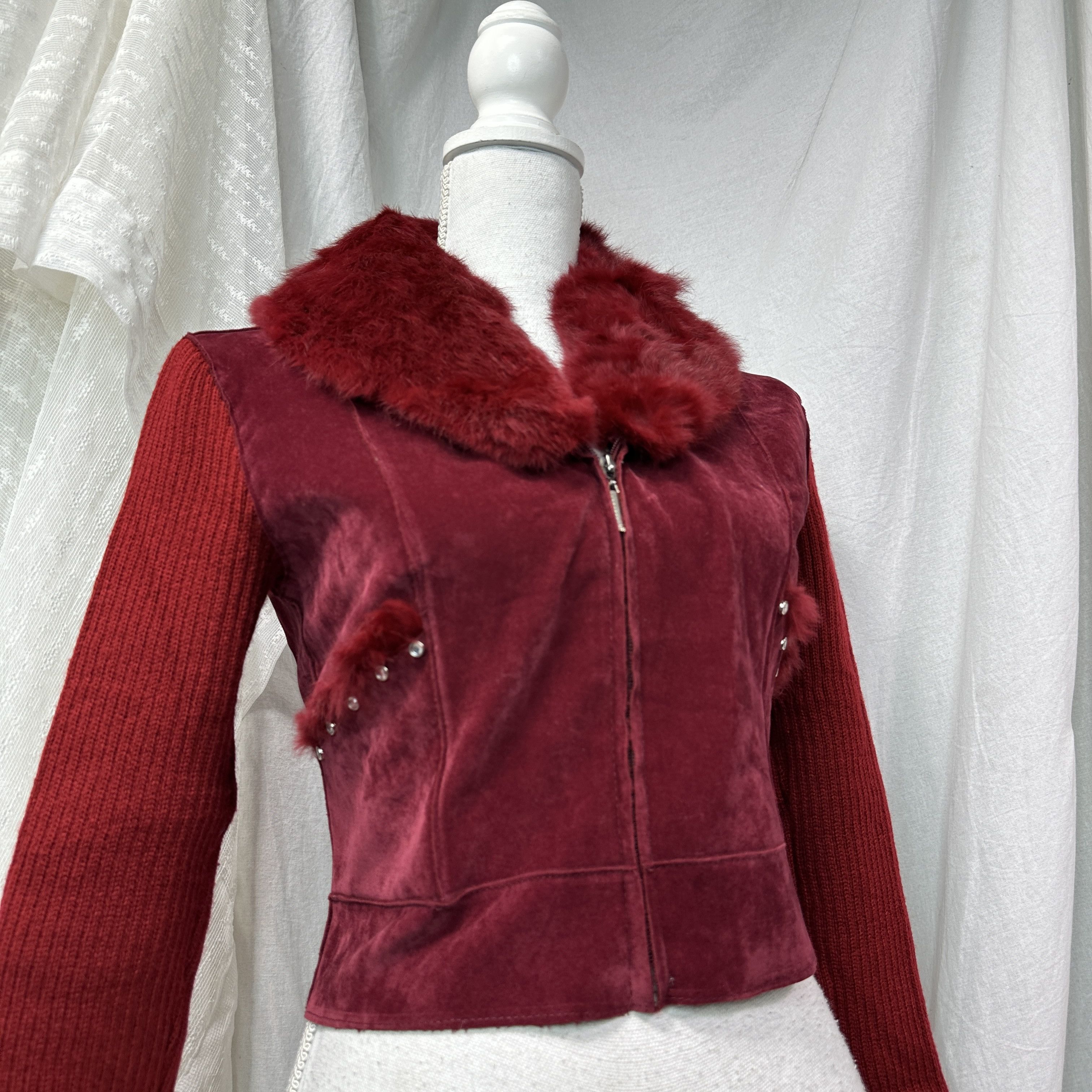 Vintage Vintage Chery Red Burgundy Real Fur Collar Jacket 00s Size S / US 4 / IT 40 - 6 Thumbnail