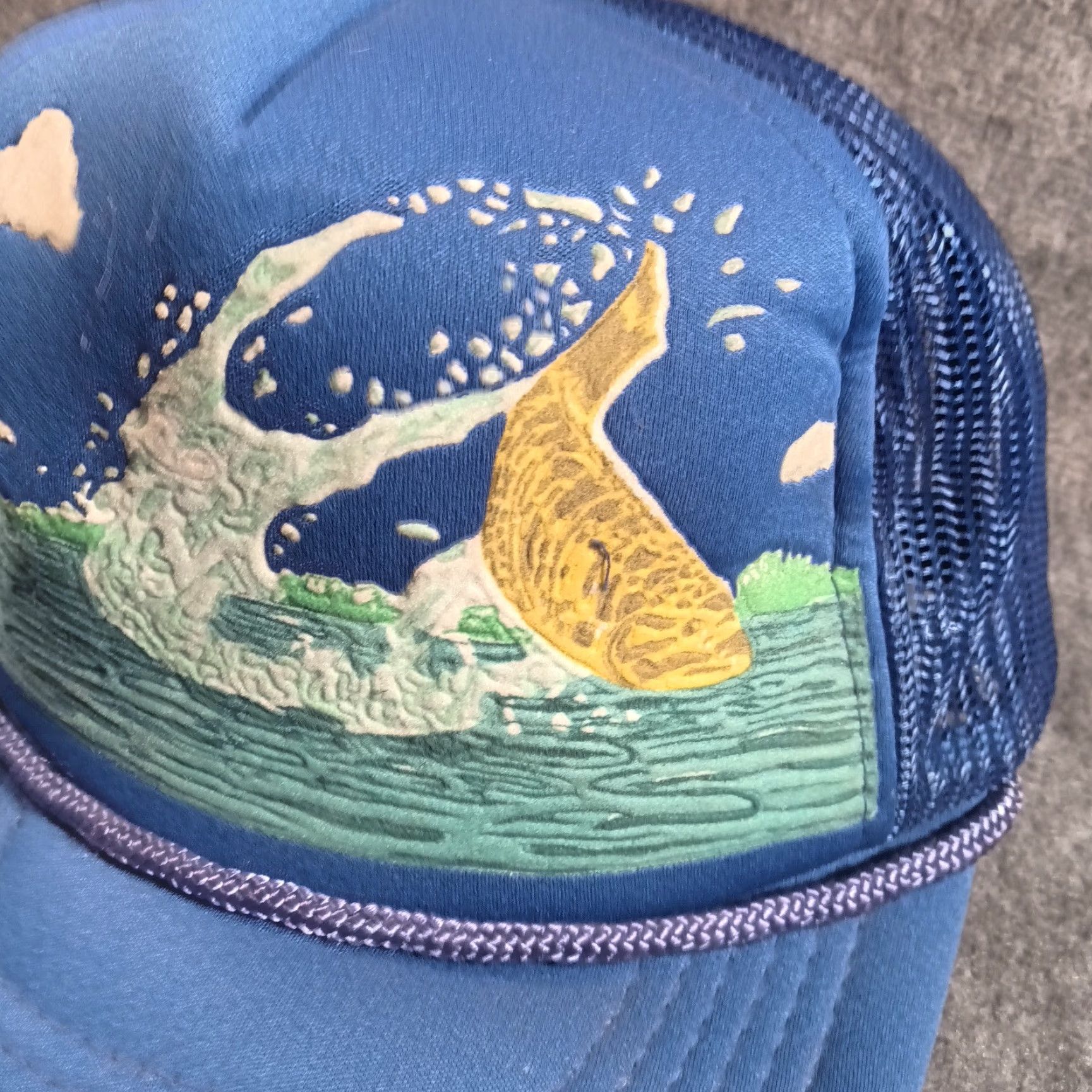 Vintage Fishing Hat Cap Snap Back Adjustable Adult Blue Fish Lake Outdoor Camp Sportsmen Size ONE SIZE - 2 Thumbnail
