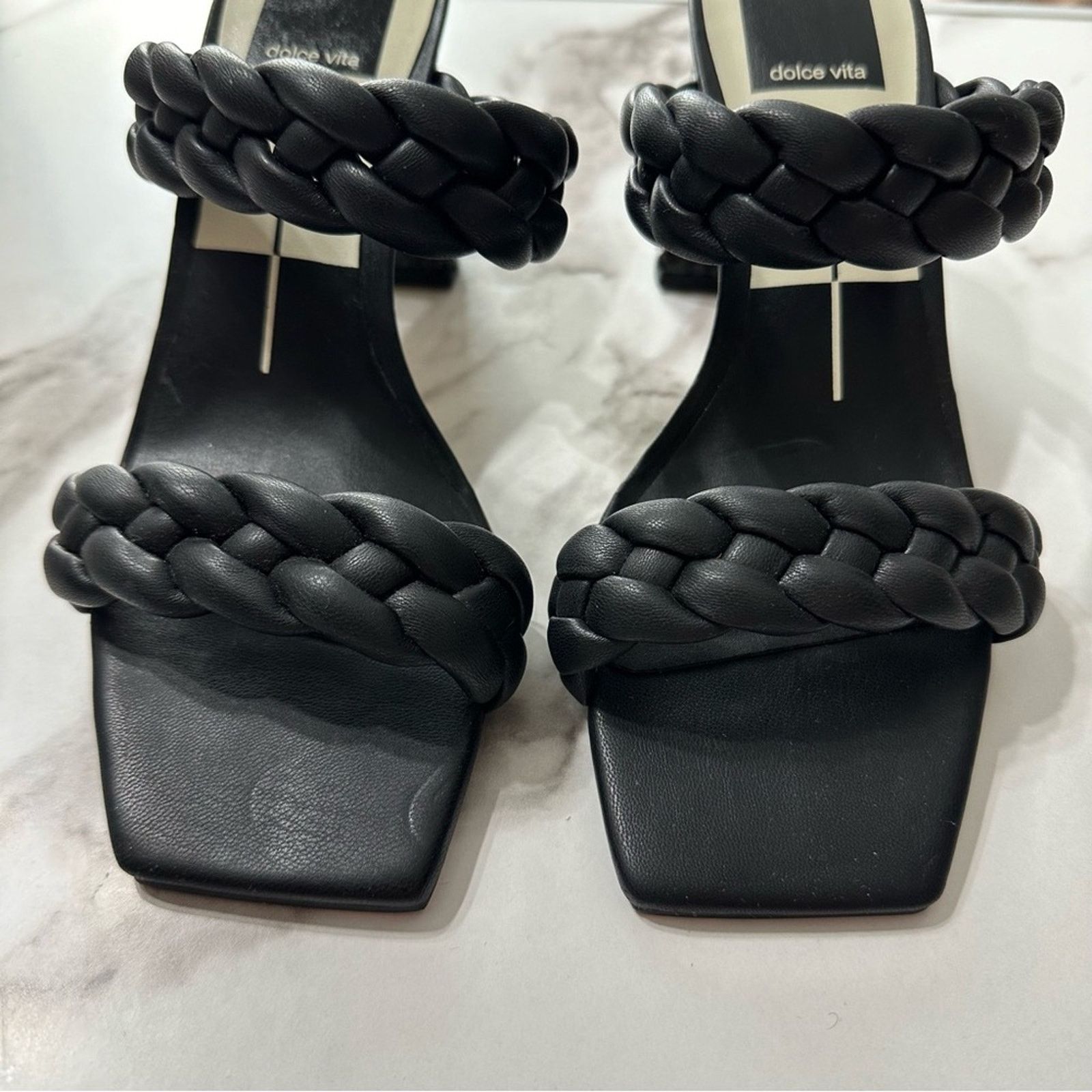 Dolce Vita DOLCE VITA Paily Braided Sandal Heels Sz 6 Black Vaca Party Size US 6.5 / IT 36.5 - 6 Thumbnail