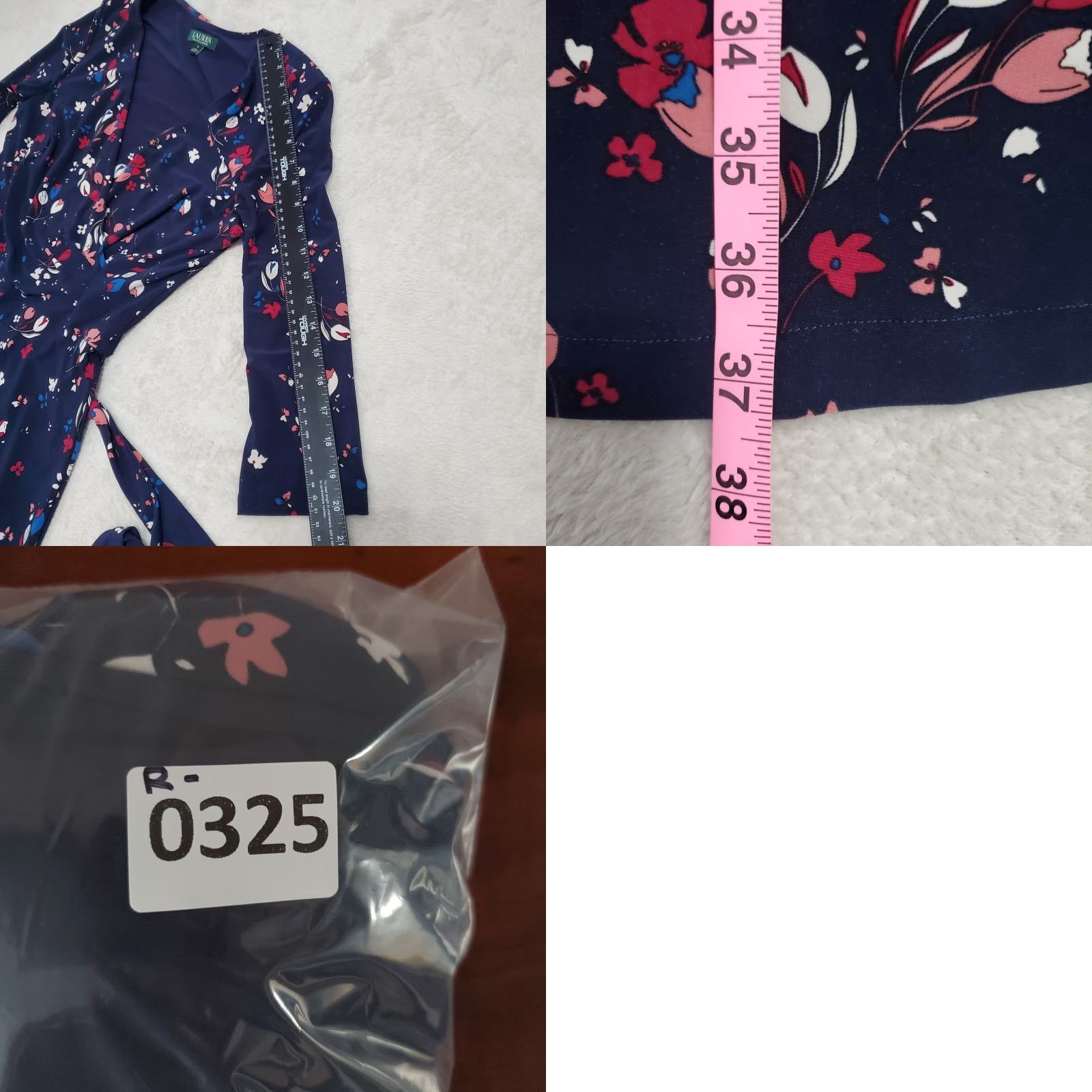 Ralph Lauren Lauren Ralph Lauren Dress Women 8 Navy Blue Floral Midi Faux Wrap 3/4 Sleeve Tie Size M / US 6-8 / IT 42-44 - 9 Thumbnail