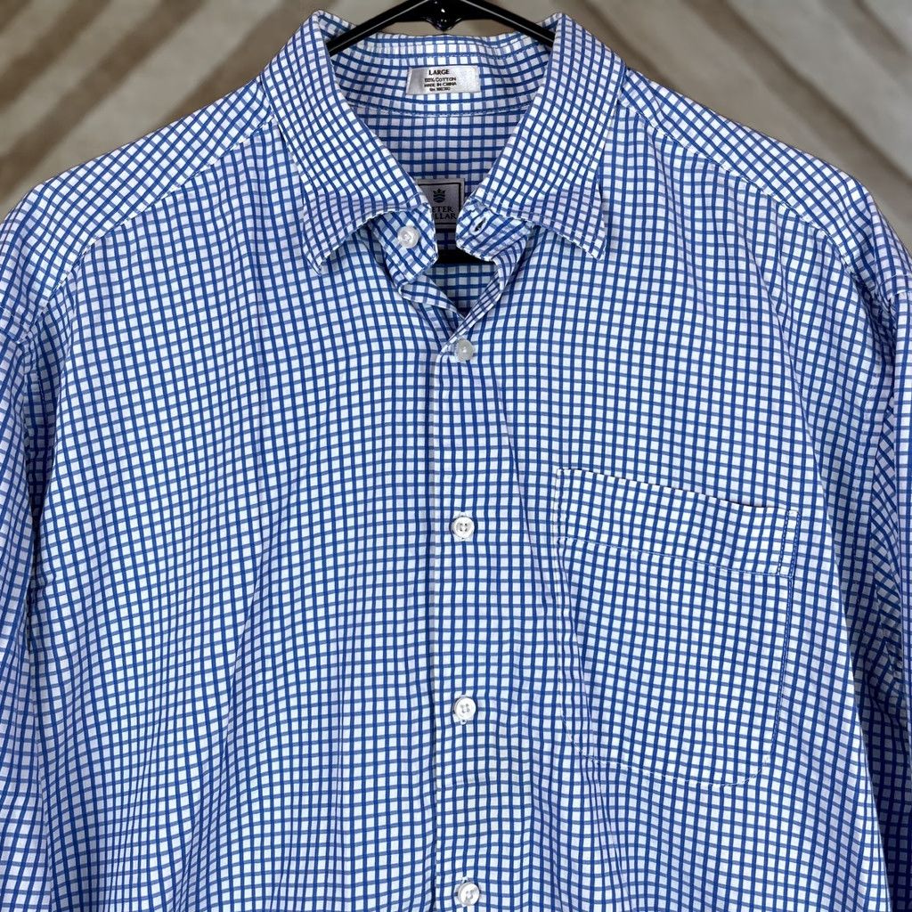 Peter Millar Peter Millar Mens Polo White Blue Checkered Long Sleeve Button Down Large Size US L / EU 52-54 / 3 - 1 Thumbnail