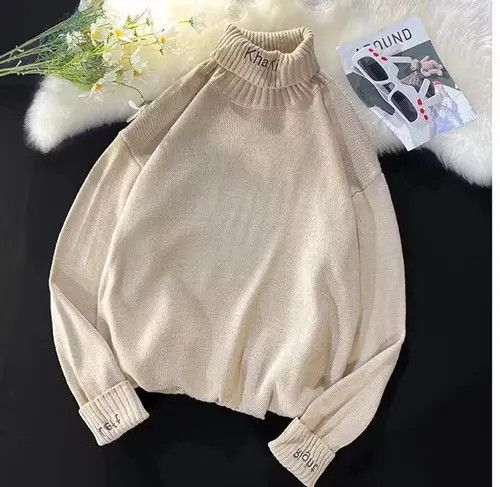 image of Vintage Trendy Colourcode Turtleneck Knitwear Jumper Sweatshirt in Khaki, Men's (Size Large)
