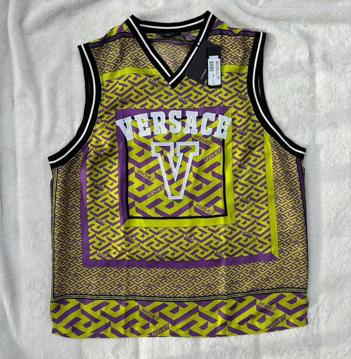 Versace Versace Silk Green/Purple Greca Stiched Jersey Size US XL / EU 56 / 4 - 1 Thumbnail