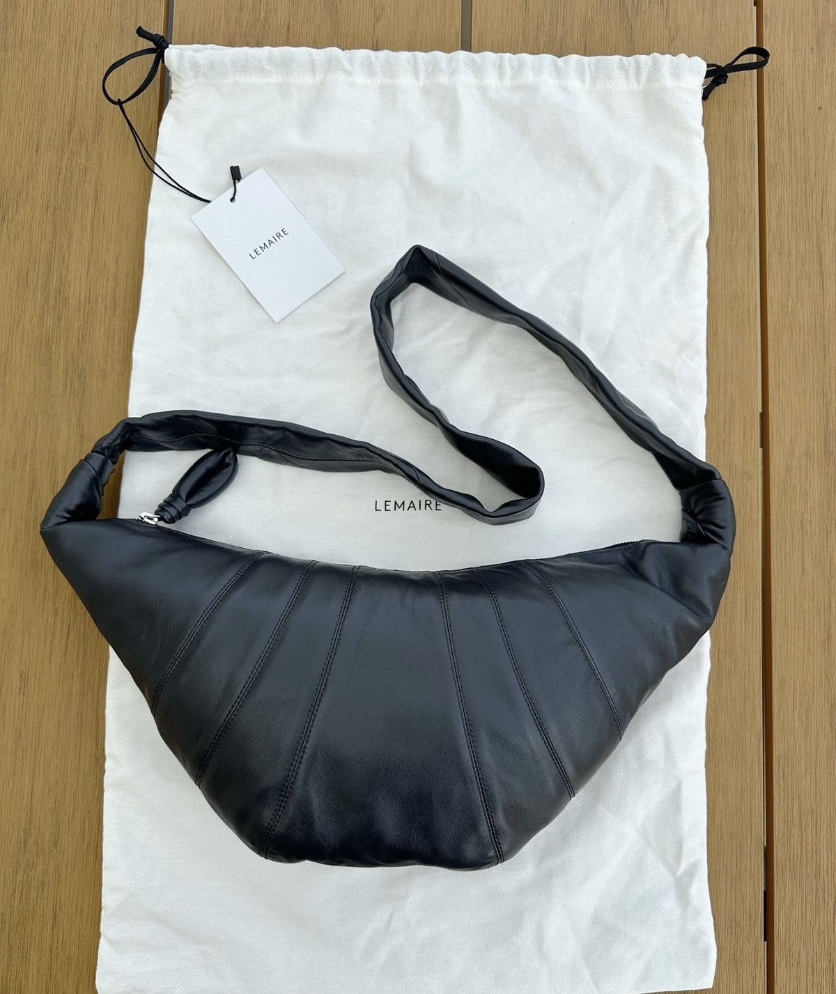 Lemaire medium asphalt black lambskin croissant bag