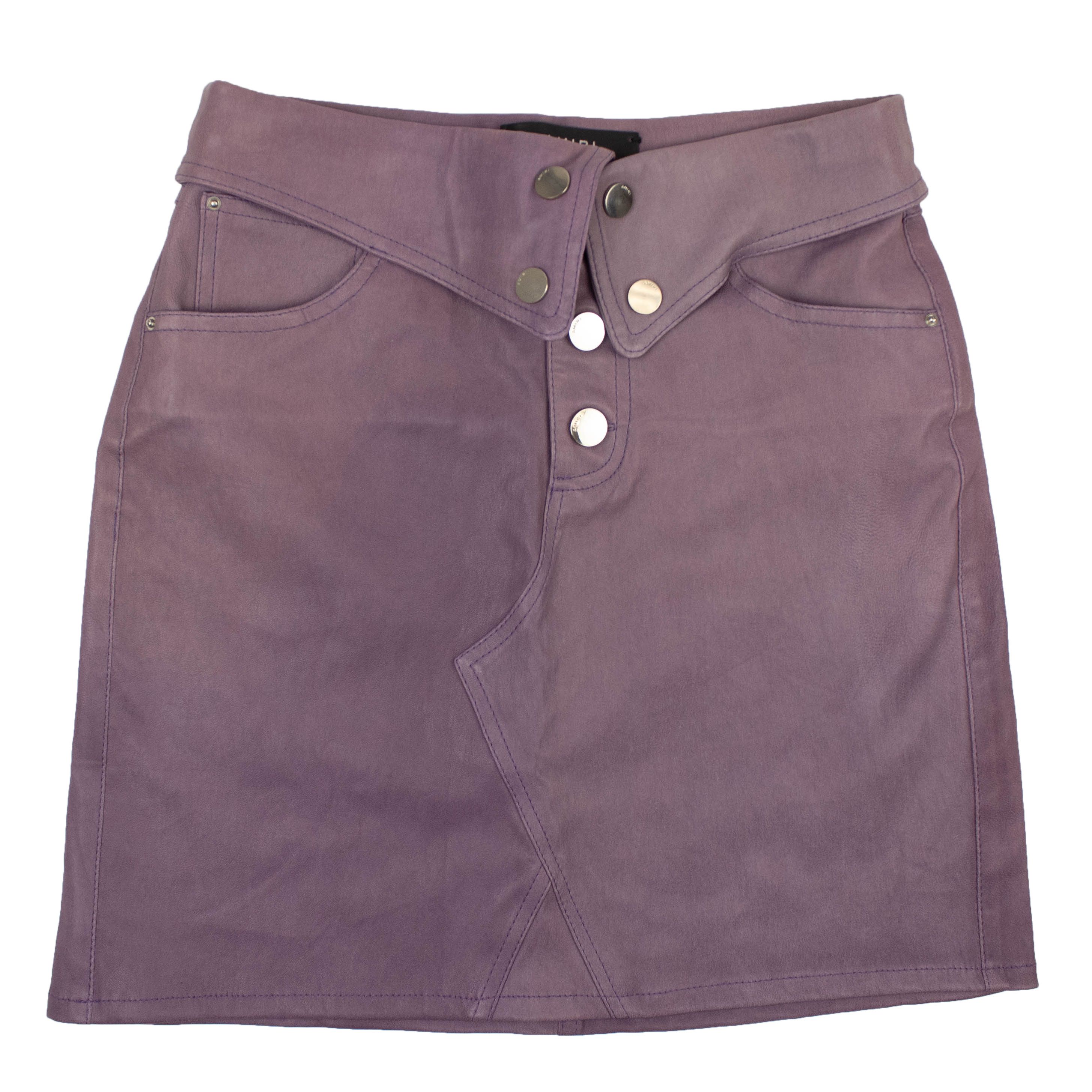 image of Amiri Purple Leather Fold Over Mini Skirt Size 4, Women's