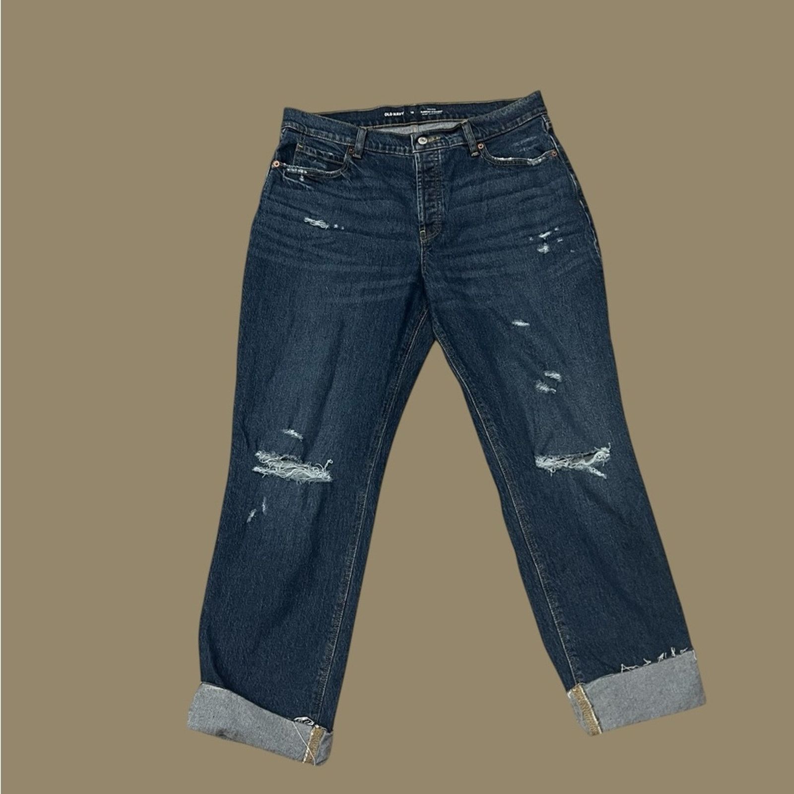 Old Navy Old Navy High-Rise Distressed Slouchy Straight Jeans NWT Size 32" / US 10 / IT 46 - 1 Thumbnail