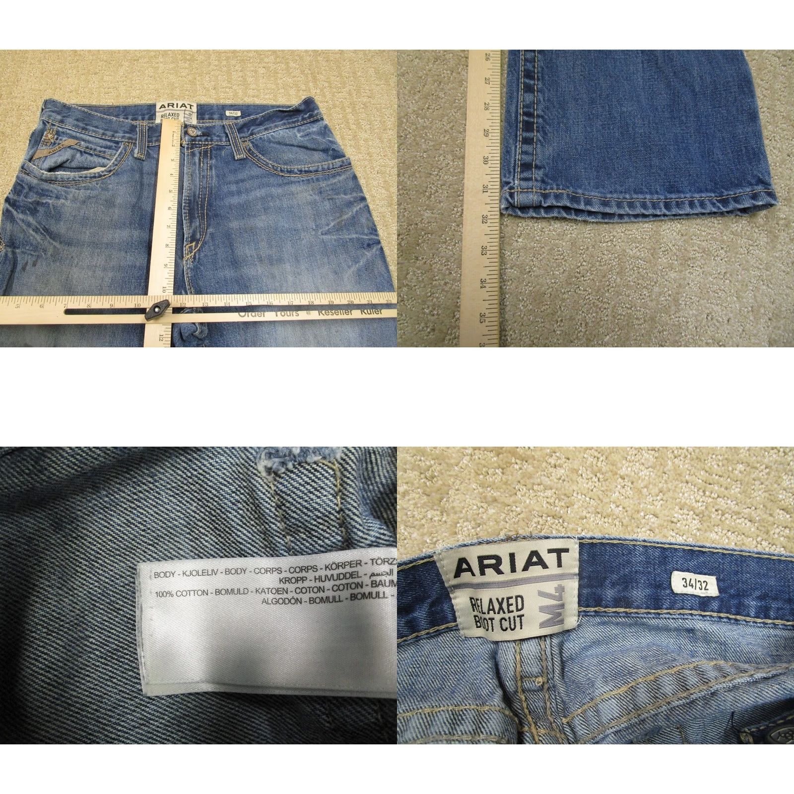 Ariat Ariat Jeans Bootcut Denim 34x32 Blue Light Wash Grunge Rock 5-Pocket Logo Mens Jeans Size US 34 / EU 50 - 8 Thumbnail