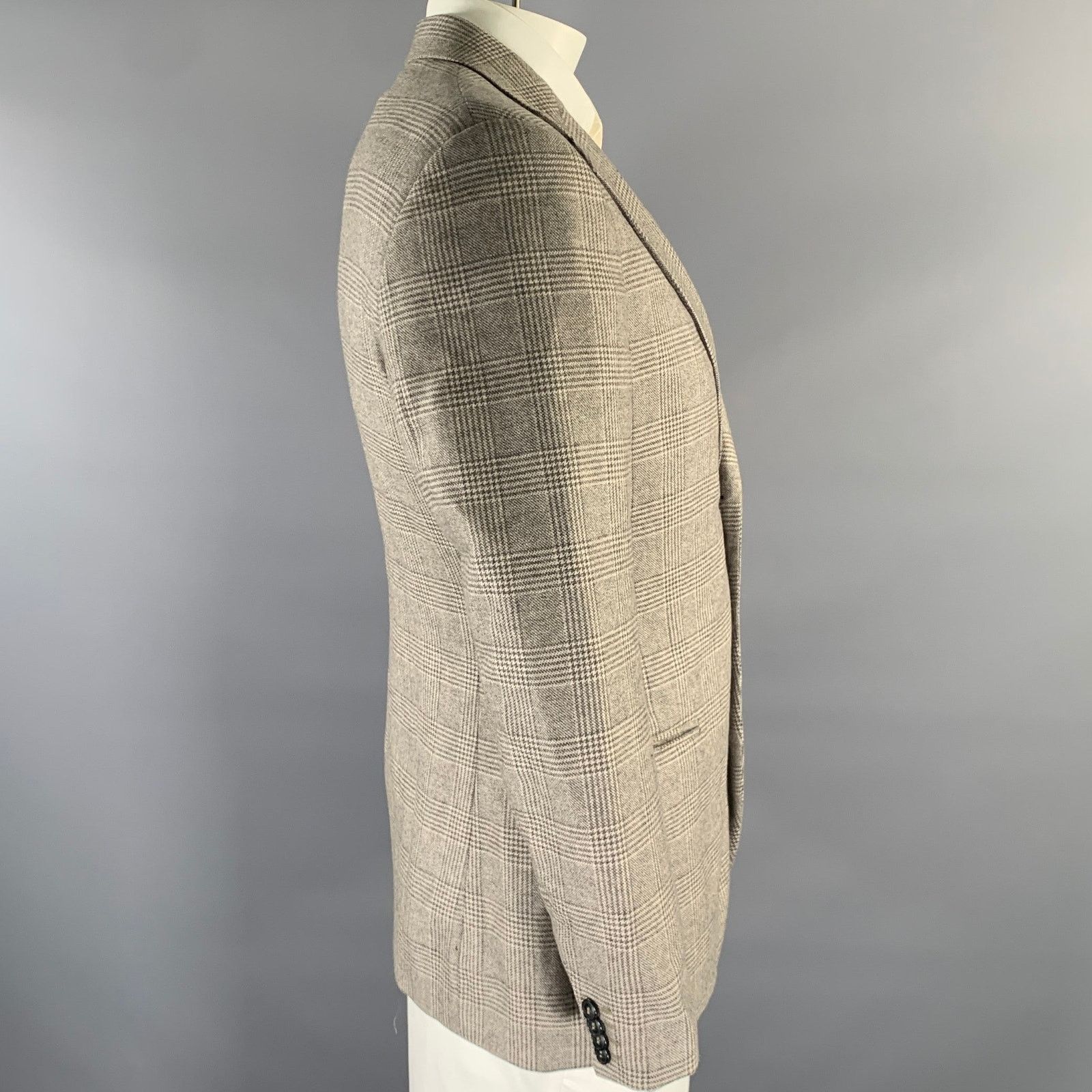 Giorgio Armani GIORGIO ARMANI 44R Grey Beige Glen Check Cashmere/Silk SC Size 44R - 3 Thumbnail