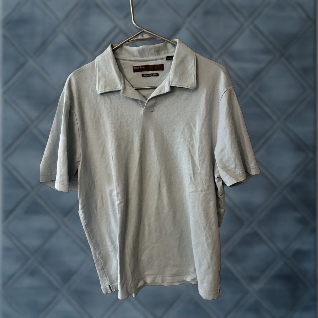 Perry Ellis VINTAGE Perry Ellis Polo Shirt Men L Blue Pima Cotton Solid 90s Concert Edition Mens Size US L / EU 52-54 / 3 - 1 Thumbnail