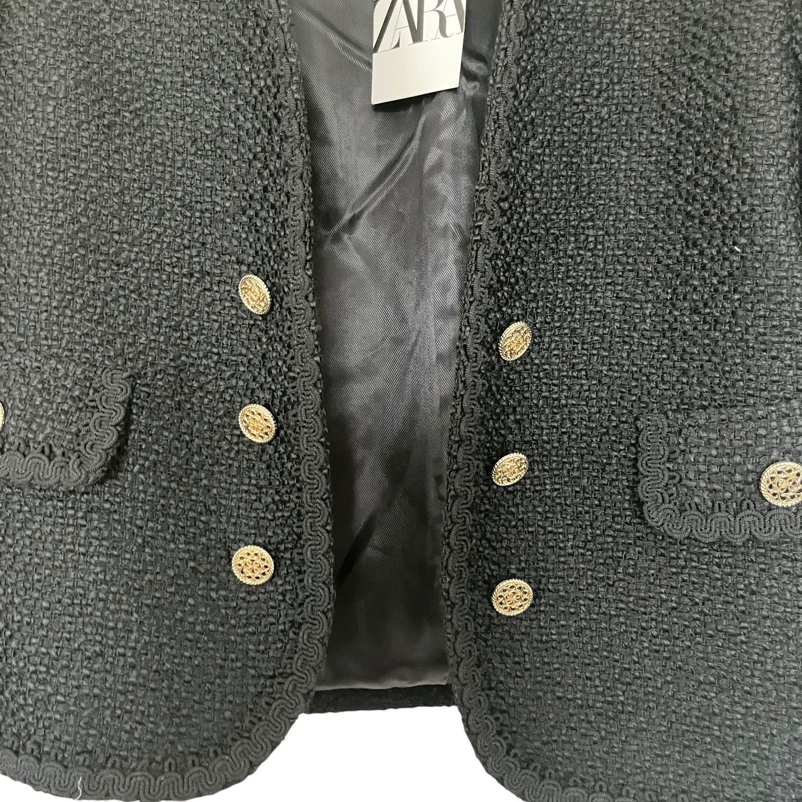 Zara Zara Black Tweed Double Breasted Open Blazer Jacket Size XS / US 0-2 / IT 36-38 - 5 Thumbnail