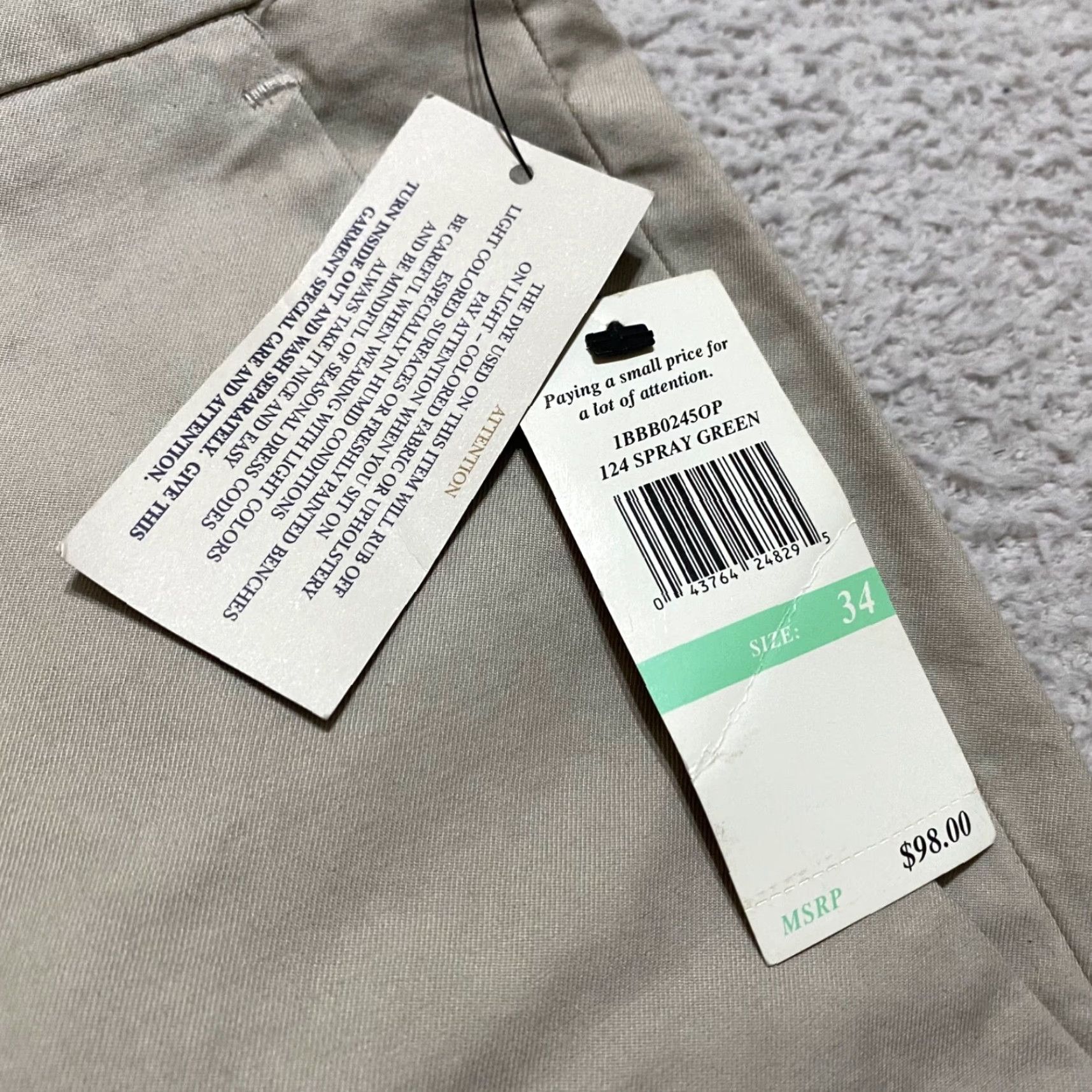 Vintage Penguin Pants Khaki Chino 34 Regular Straight Leg Beig e New with Tags Mens NWT - Flat Front Cotton Casual Pants Size US 34 / EU 50 - 6 Thumbnail