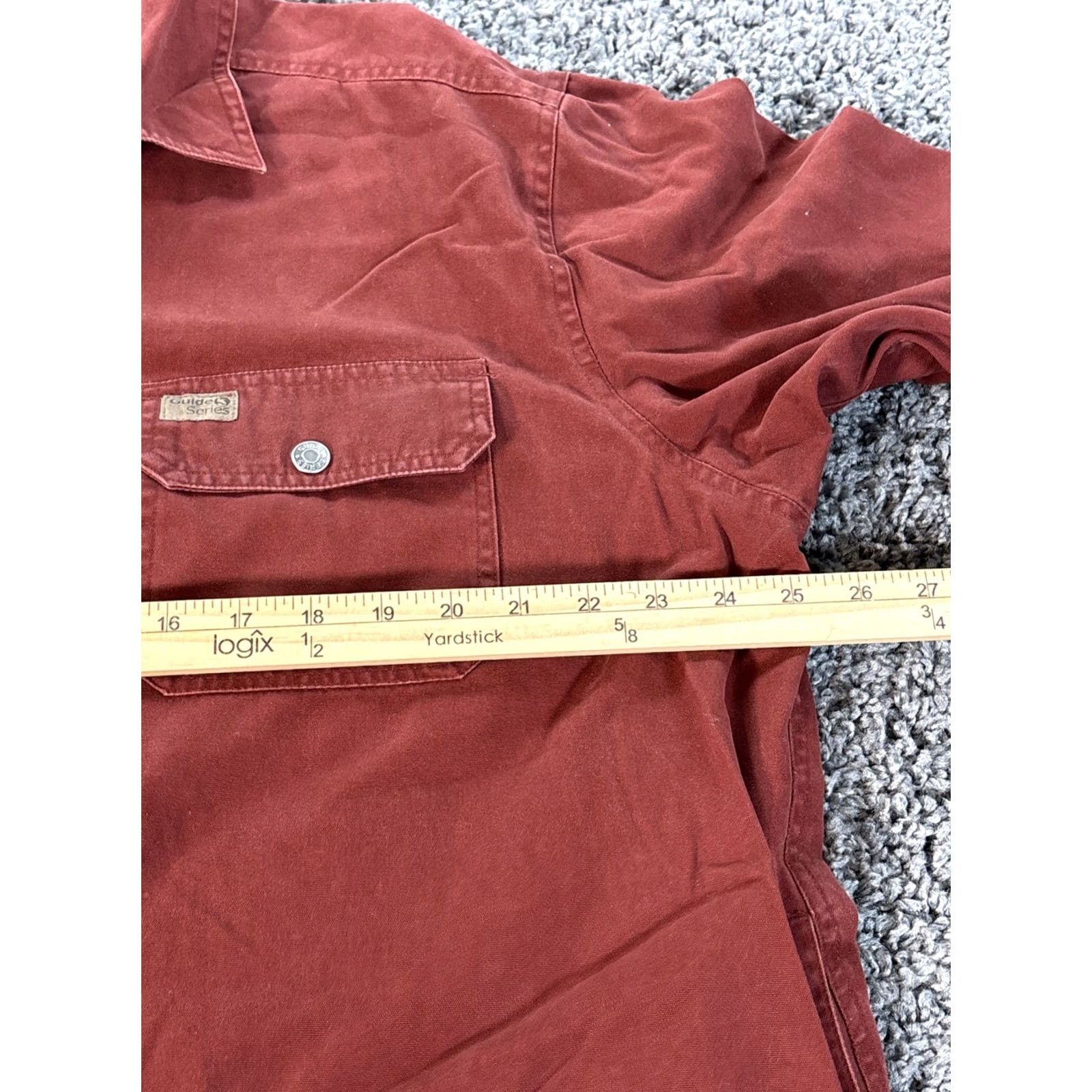 Vintage Guide Series Mens Jacket Shirt L Burgundy Flannel Lined Canvas Workwear Cotton Button Pockets Insulated Casual Winter 70s Western Dad Mens Size US L / EU 52-54 / 3 - 3 Thumbnail