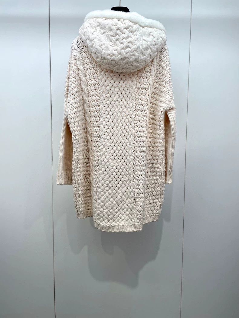 LORO PIANA White knit turtleneck sweater with zipper