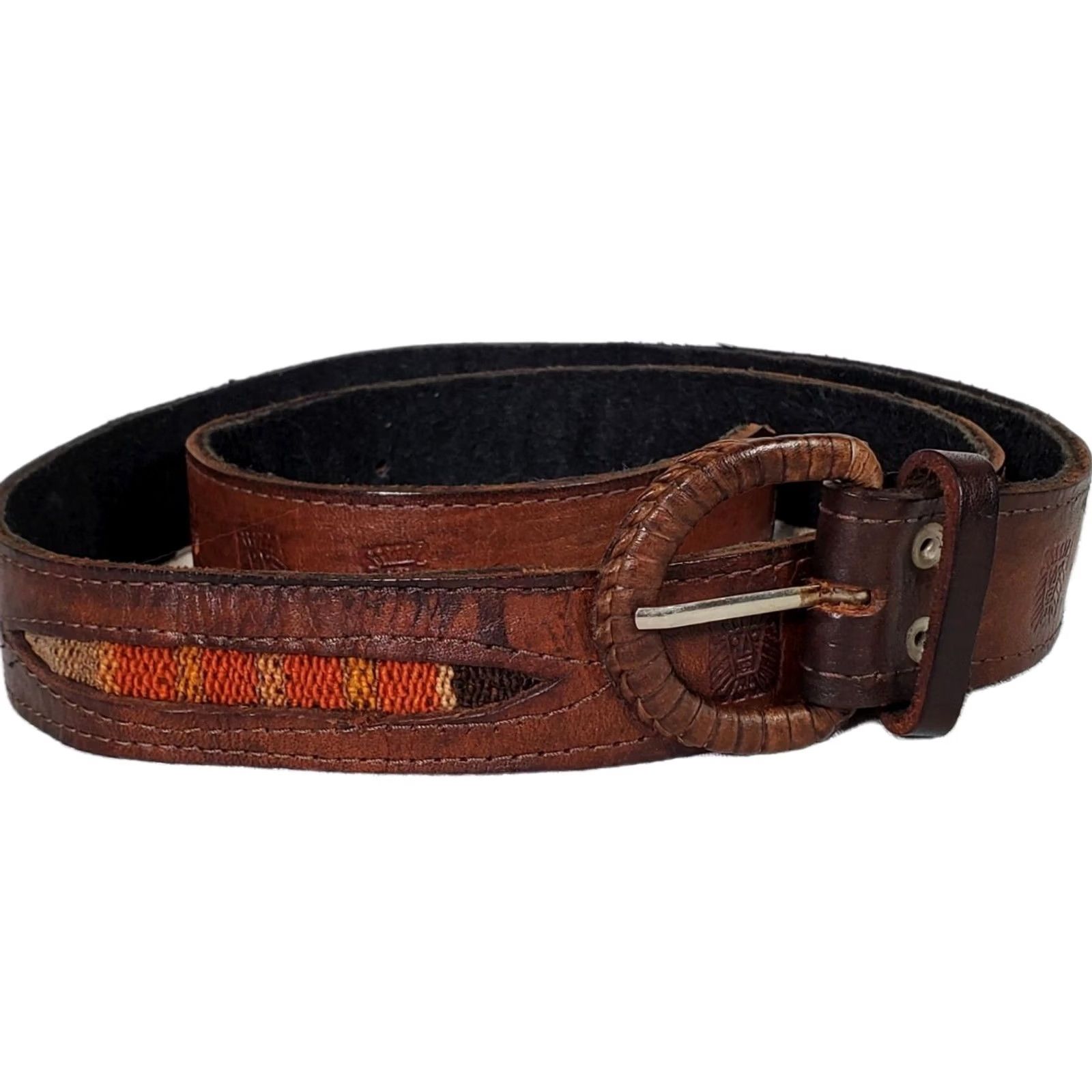 Vintage VINTAGE Handcrafted Leather Belt Suede Backed Embroidered Panels Length 47" Size ONE SIZE - 2 Thumbnail