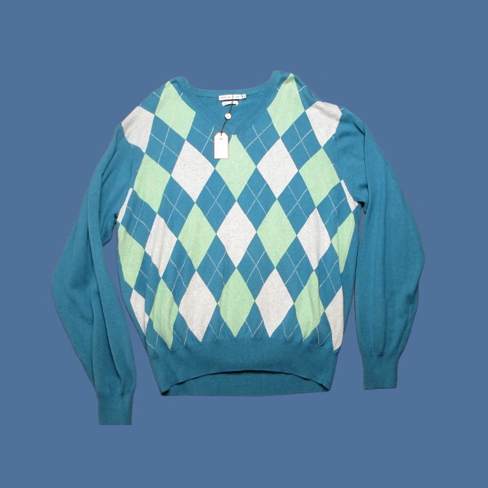 Peter Millar Peter Millar Sweater Mens XL Blue Green Argyle Luxury Cashmere Blend Long Sleeve V-Neck Knit Pullover Regular Fit Mens Olny? Size US XL / EU 56 / 4 - 1 Thumbnail