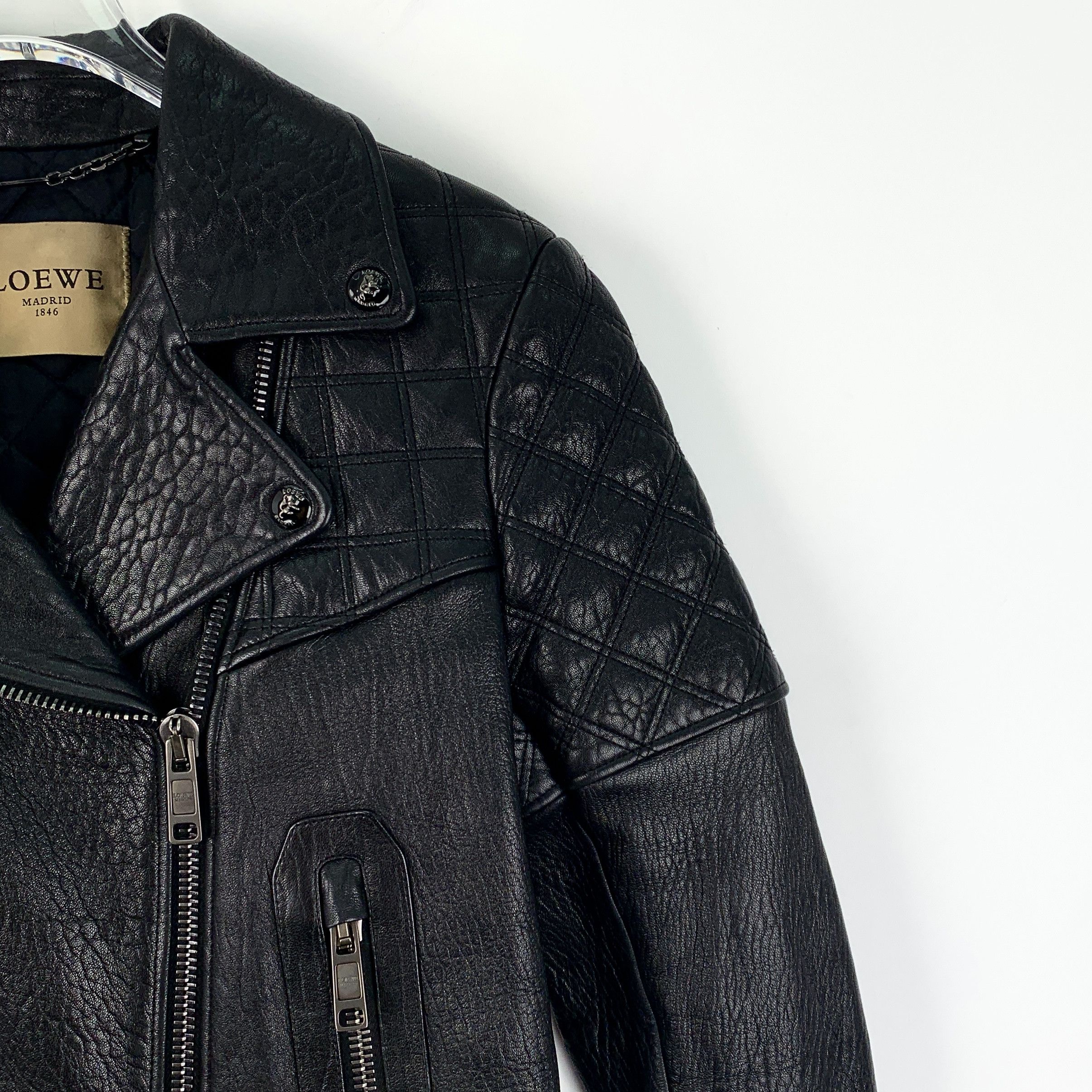 Loewe Loewe Black Quilted Lambskin Leather Zip-Up Jacket (Size S) Size S / US 4 / IT 40 - 7 Thumbnail
