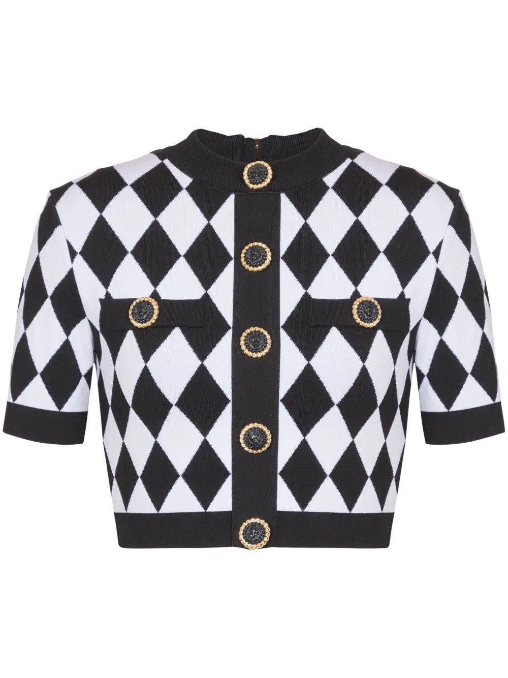 Balmain o1s1wg110725 Diamond Jacquard Knitted Top in Black/White Size XL / US 12-14 / IT 48-50 - 1 Thumbnail