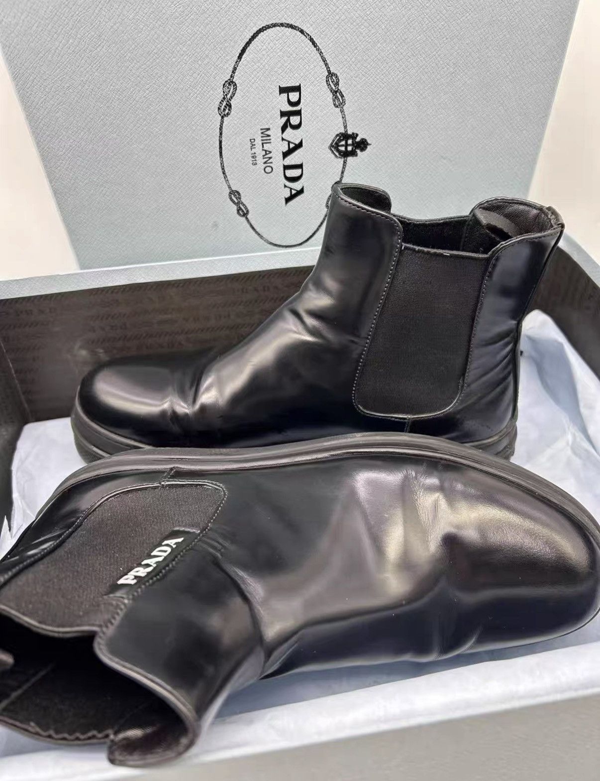 Prada Prada black air-cushion Chelsea leather shoes J38 Size US 6 / IT 36 - 2 Thumbnail