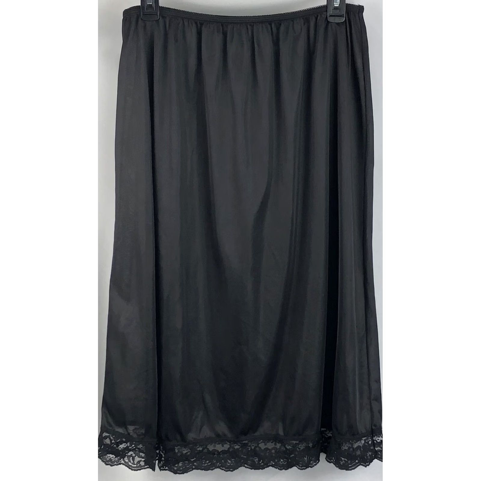 Vintage Vintage Half Slip Skirt 2X Blk Silky lace lingerie Fairy 80s 90s whimsy Goth Y2K Size 40" / US 18 - 2 Thumbnail
