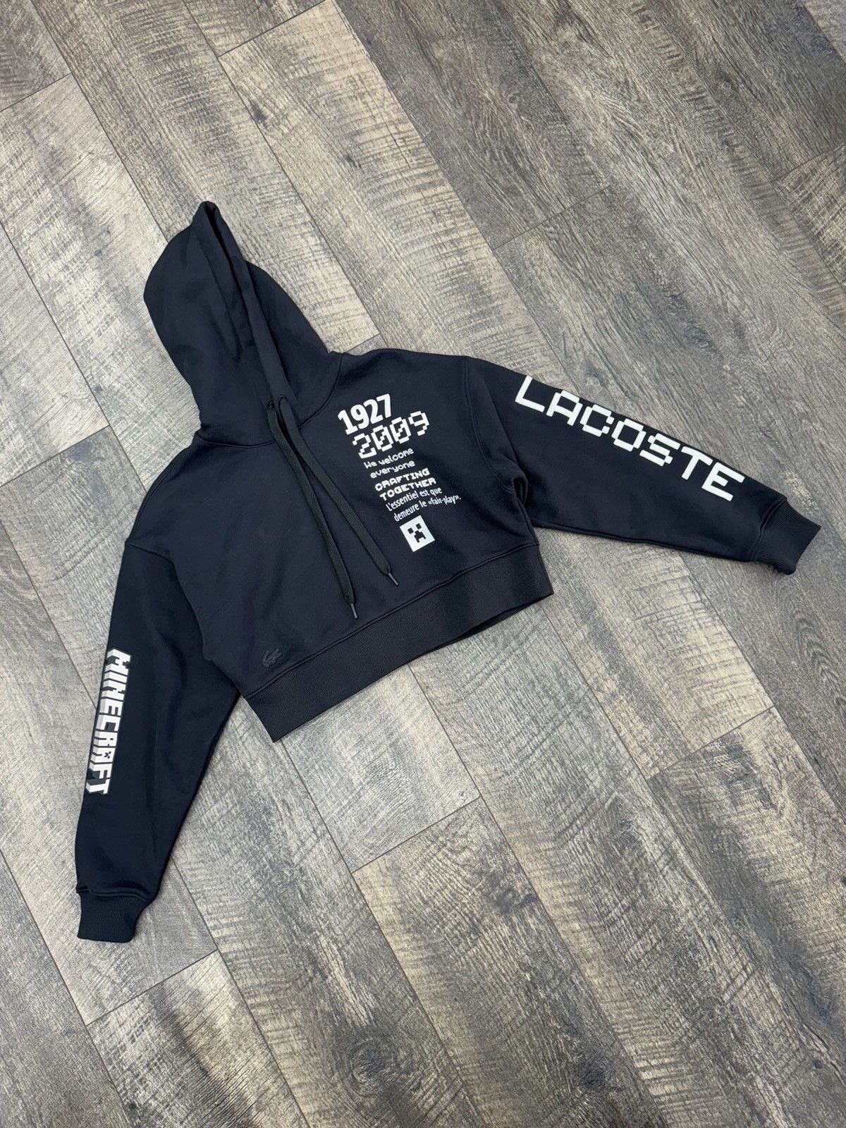 image of Lacoste Minecraft Cropped Hoodie (S) in Black, Women's (Size XS)