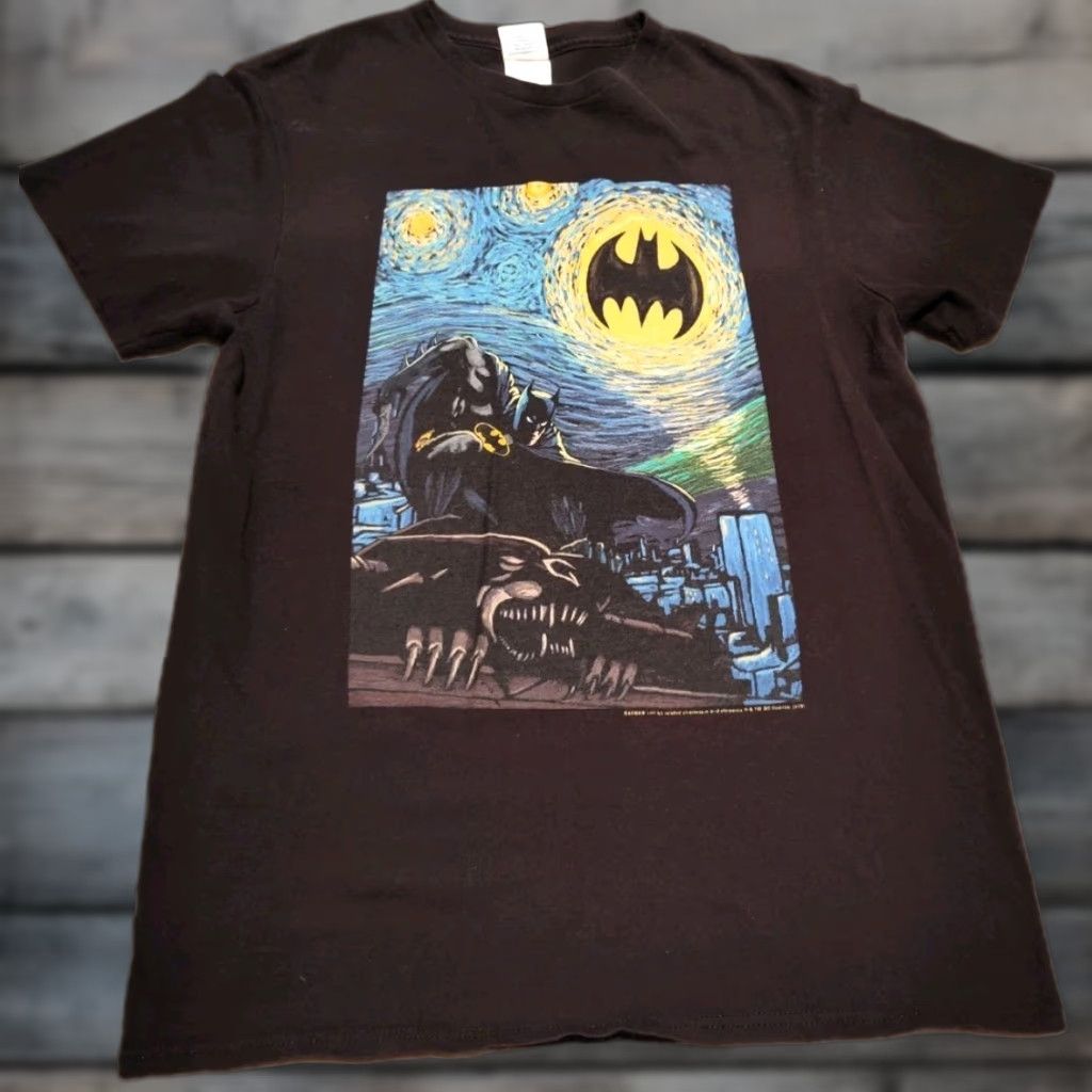 Delta VINTAGE DC Comics Batman Starry Night Van Gogh Graphic Print T-Shirt Men M Black Comics 90s Size US M / EU 48-50 / 2 - 1 Thumbnail