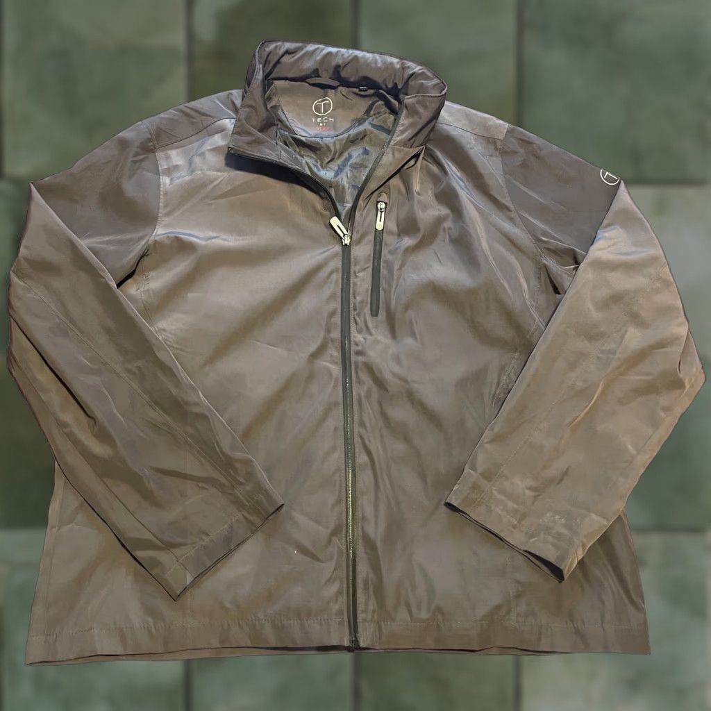 Tumi Tech Jacket Men XL Gray Full Zip Windbreaker All Seasons Logo Outdoor Mid-Length Regular Fit