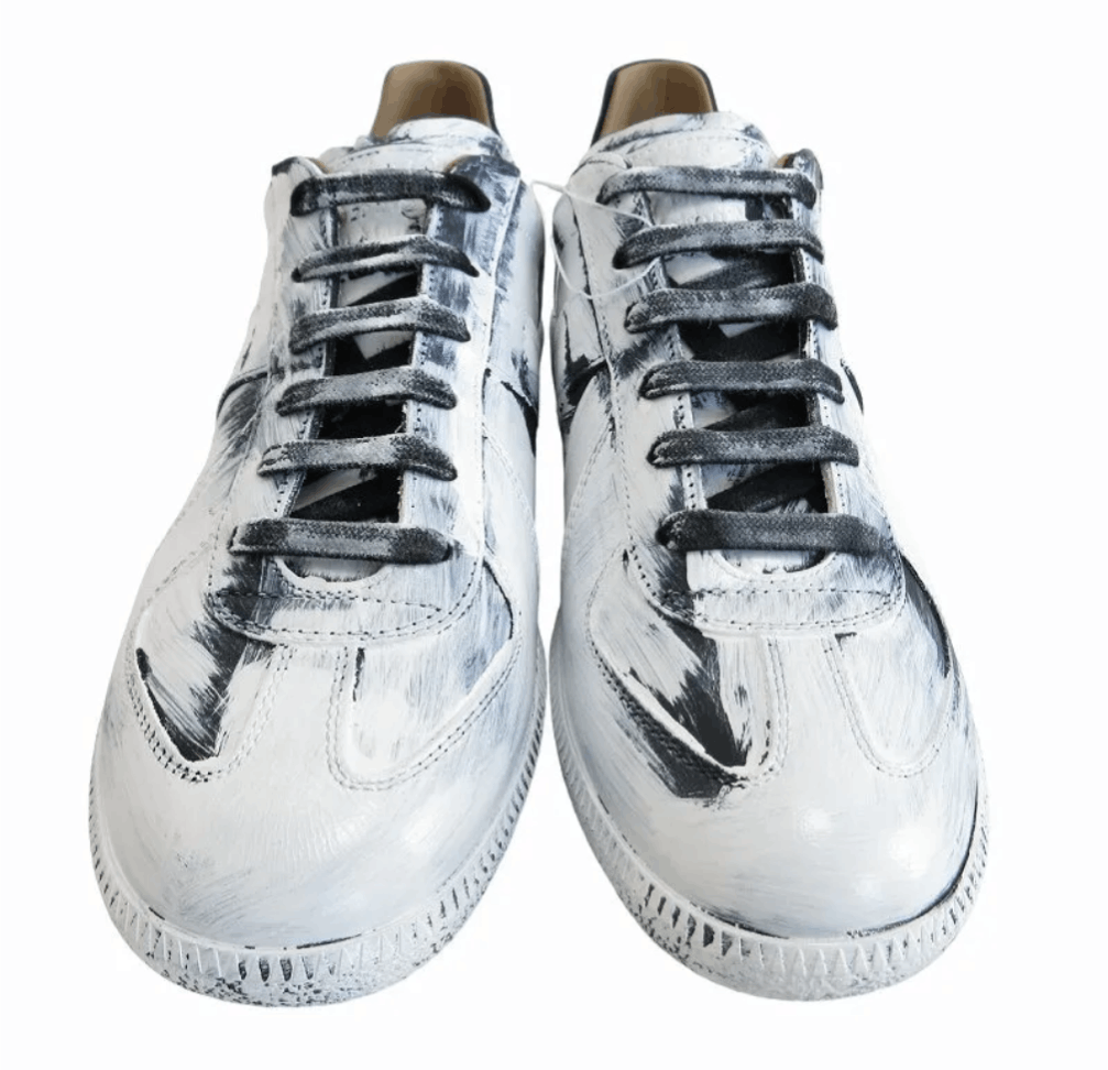 Maison Margiela Replica Low Top Leather German Trainer Paint Black White Size US 9 / EU 42 - 3 Thumbnail