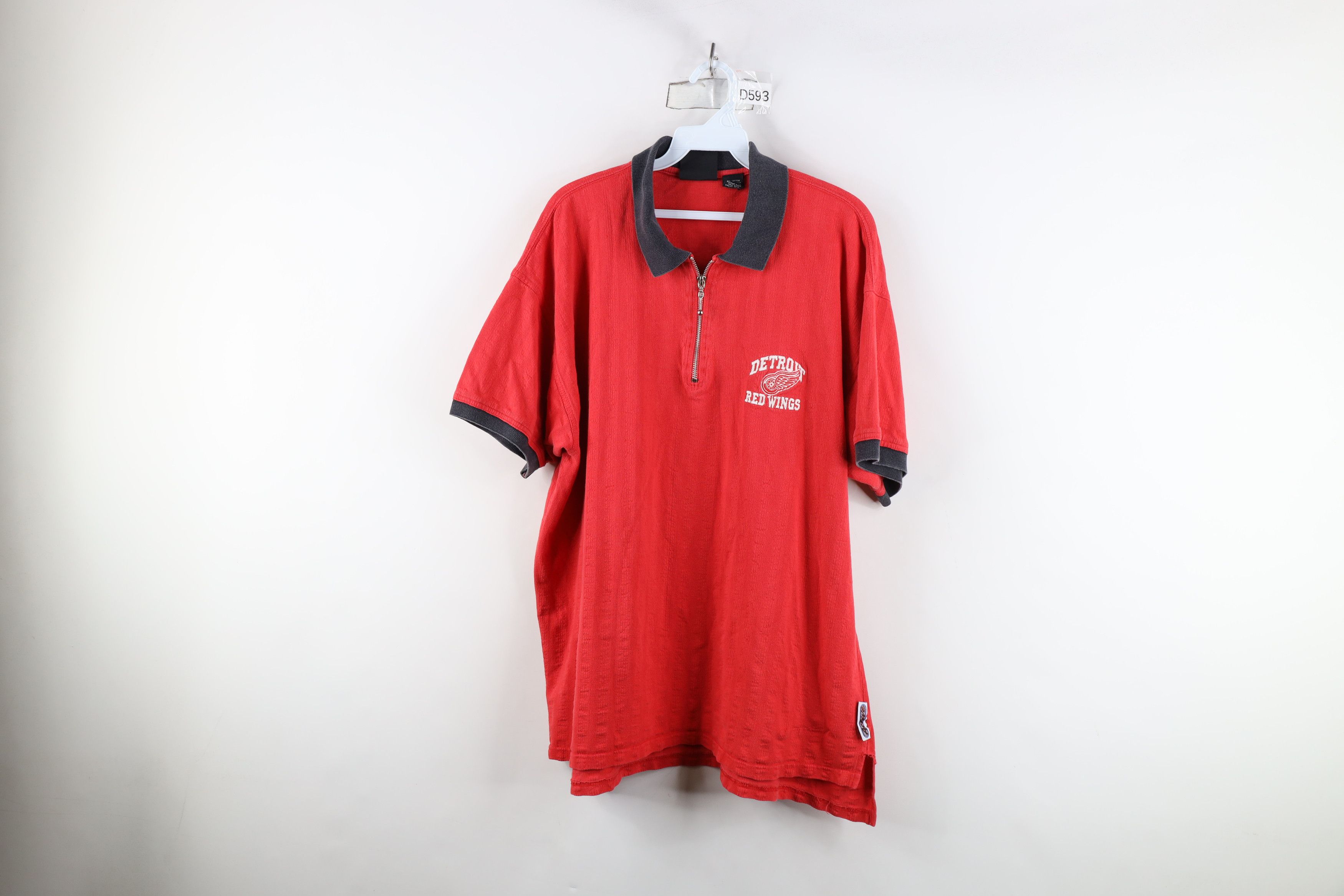 Vintage 90s Detroit Red Wings Hockey Half Zip Polo Shirt Red