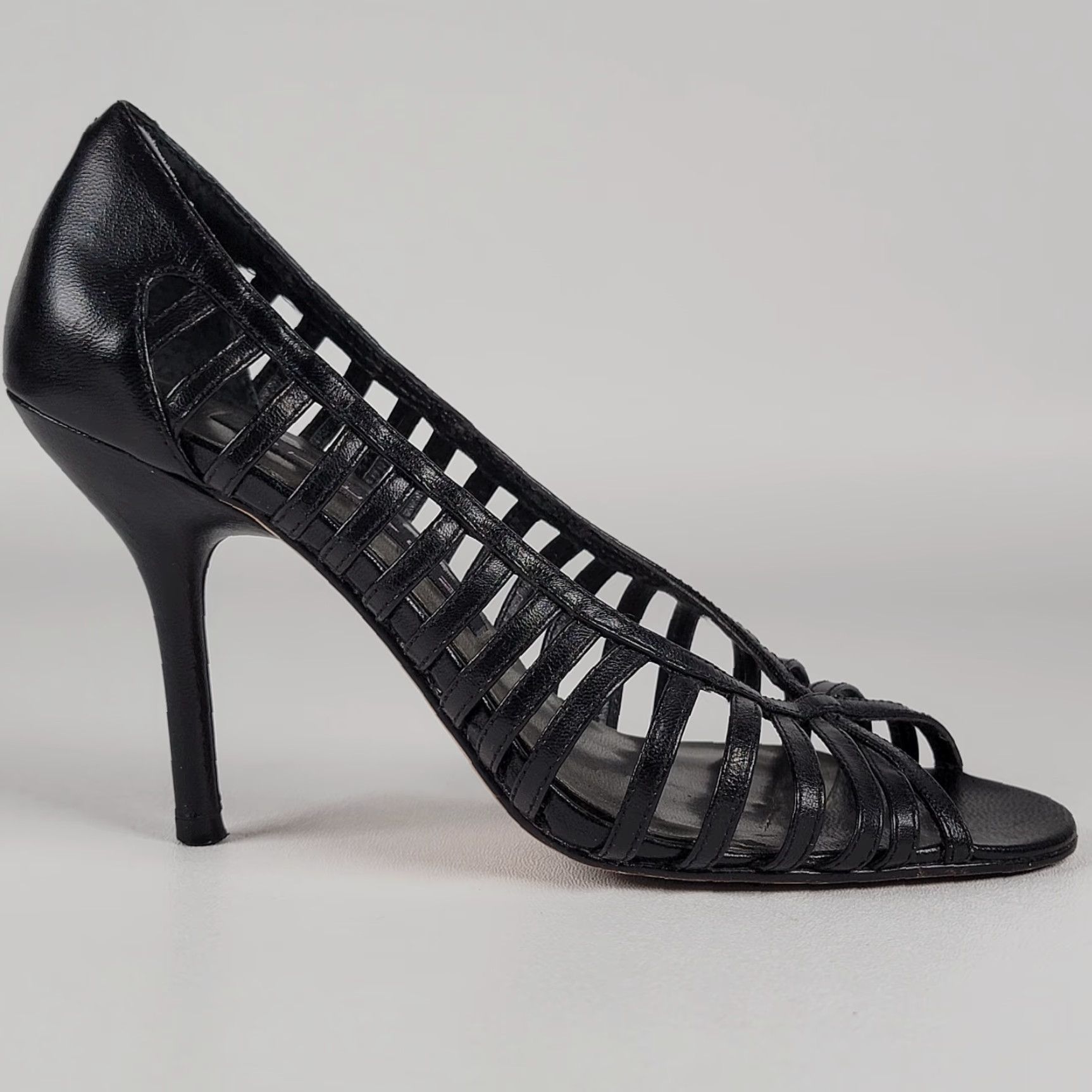 Vintage Steven Black Leather Open Toe Strappy Heels Women's Size 6 M Size US 6 / IT 36 - 4 Thumbnail
