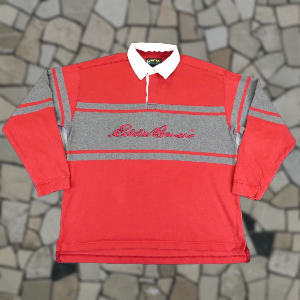 Eddie Bauer VINTAGE Eddie Bauer Polo Shirt Mens L Red Gray White EB Tek Rugby Contrast Polo Shirt 90s Outdoor Mens Size US L / EU 52-54 / 3 - 1 Thumbnail