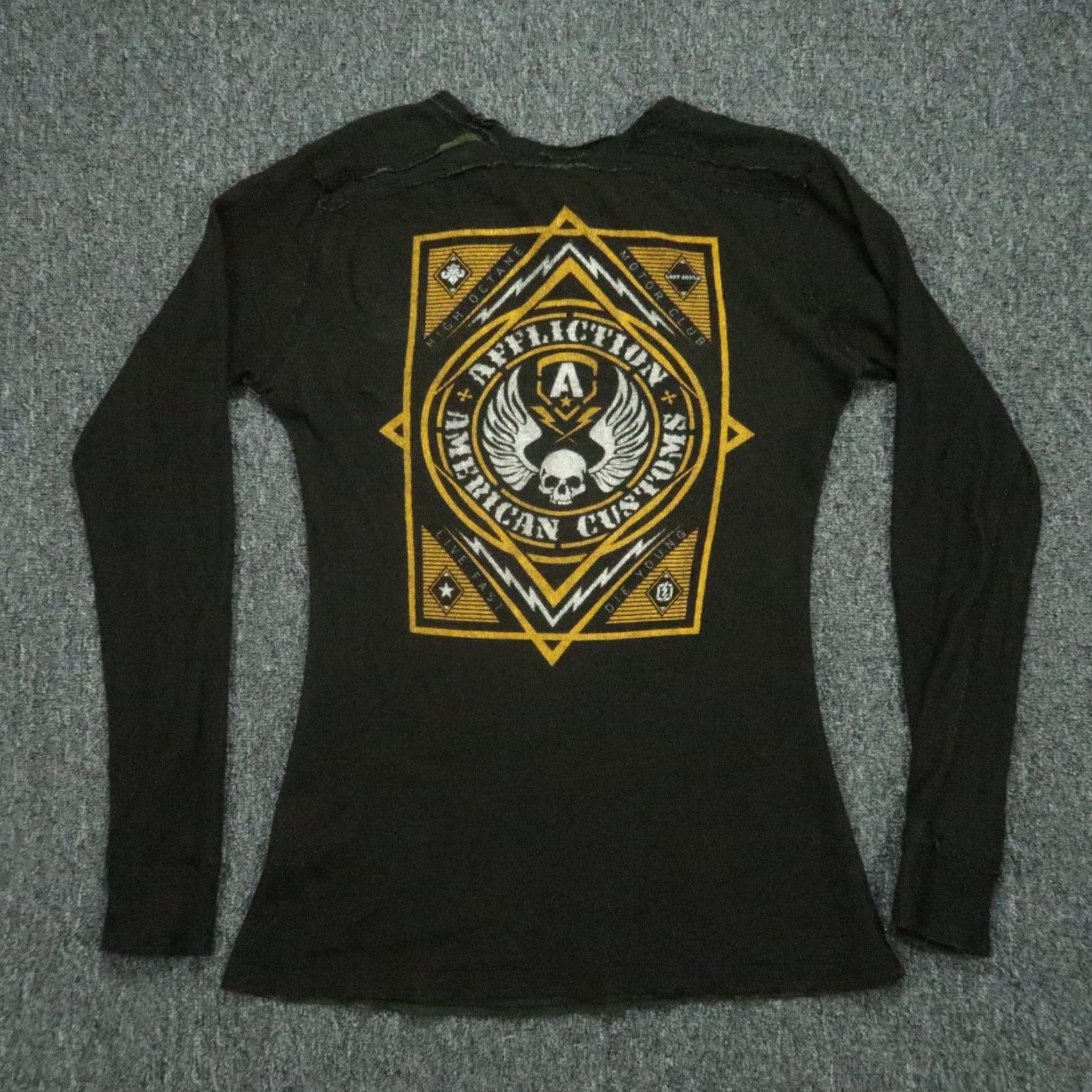 Affliction VINTAGE Affliction Pullover Womens Large Green Camo Reversible Crew Thermal Skull VTG Size L / US 10 / IT 46 - 3 Thumbnail